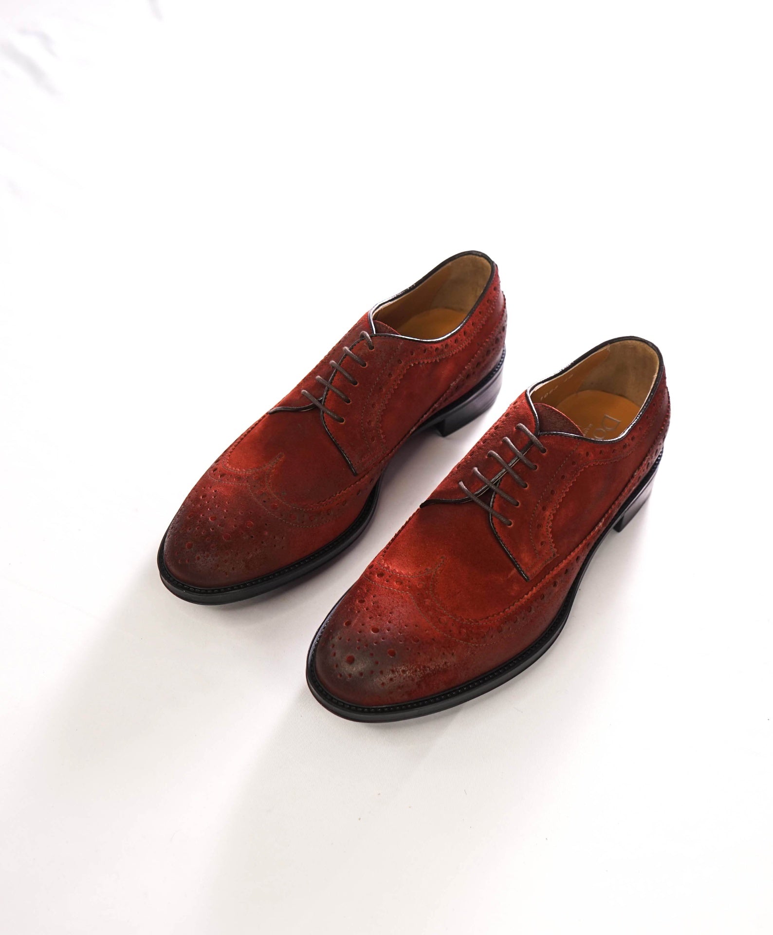 $595 DOUCAL'S - Red Suede Wingtip Derby - US 7 (40EU)