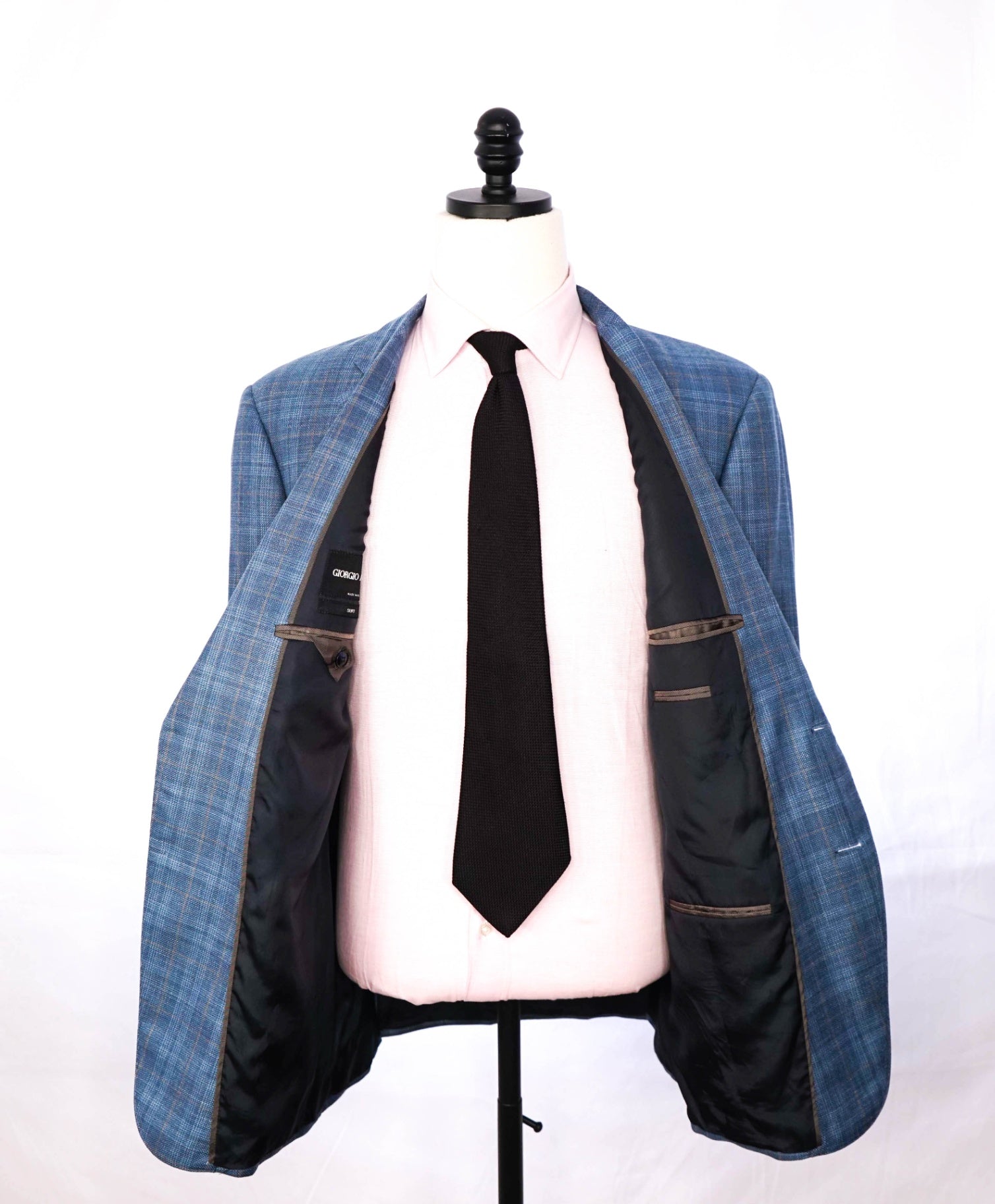 $2,295 GIORGIO ARMANI - Blue Plaid Wool/Silk/Linen "SOFT" Blazer - 44R