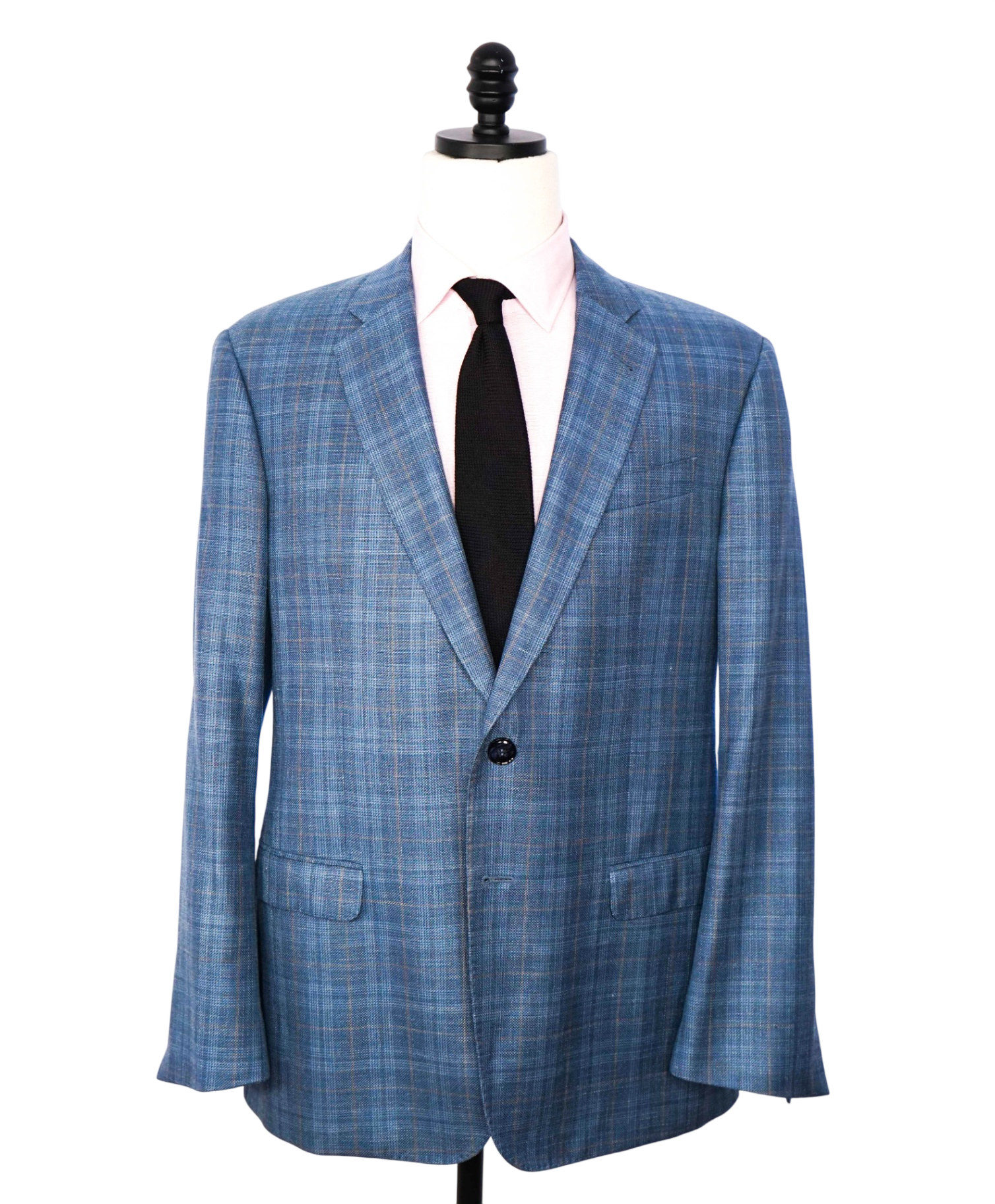 $2,295 GIORGIO ARMANI - Blue Plaid Wool/Silk/Linen "SOFT" Blazer - 44R