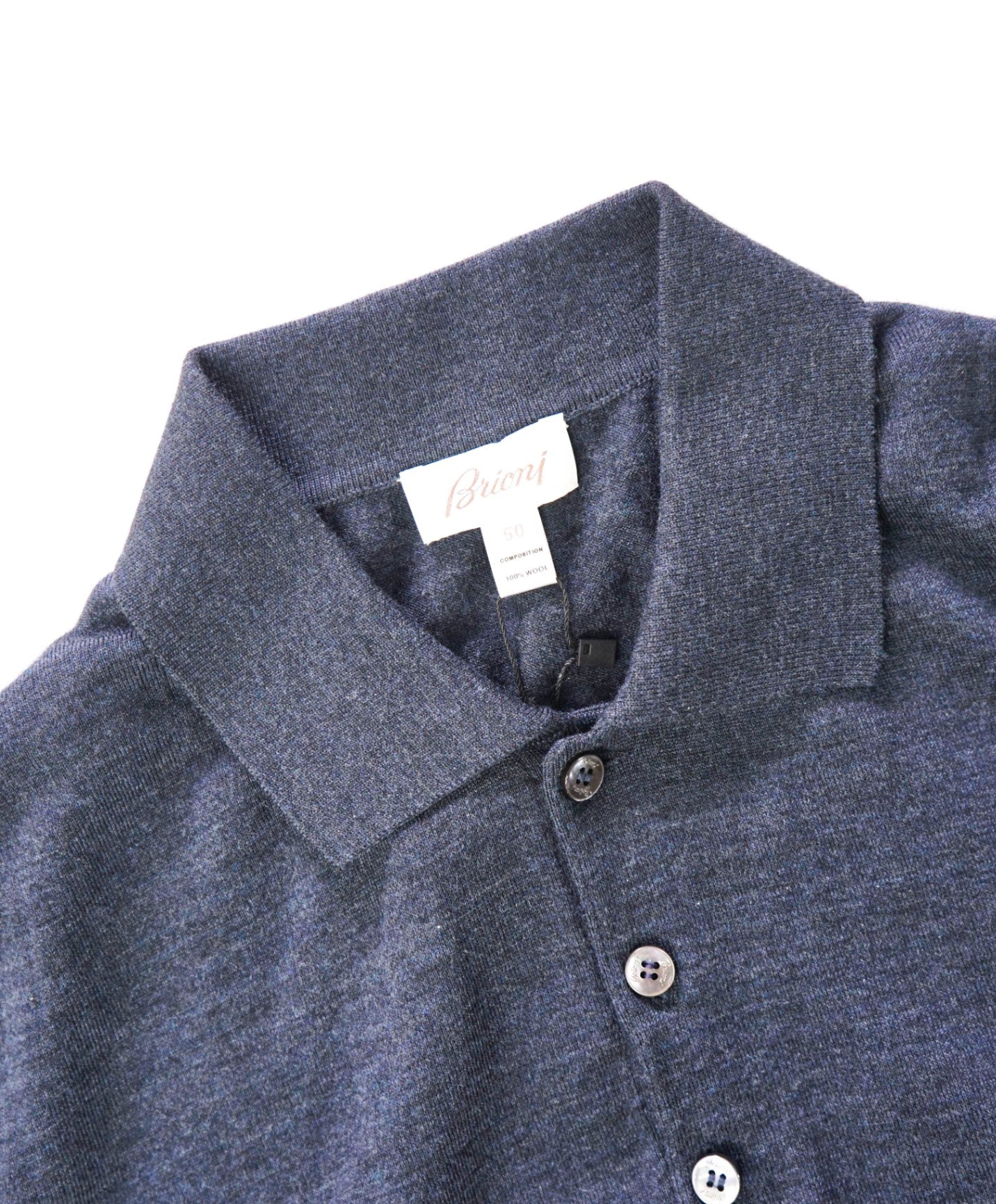$995 BRIONI - Gray Wool LOGO Ribbed Sweater Polo Shirt - 40 (Medium)