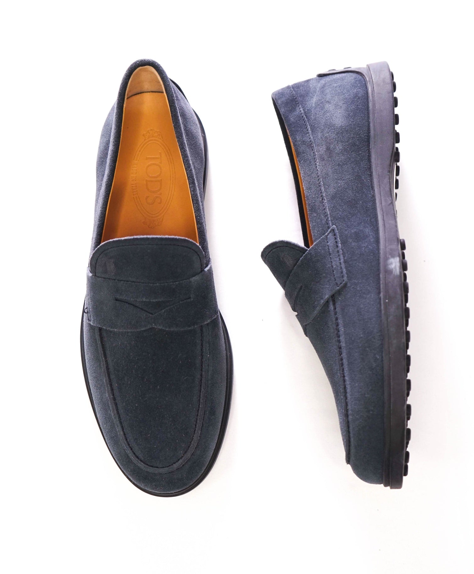$825 TOD'S - Navy Blue Suede Driving Penny Loafers - US 8 (7UK)