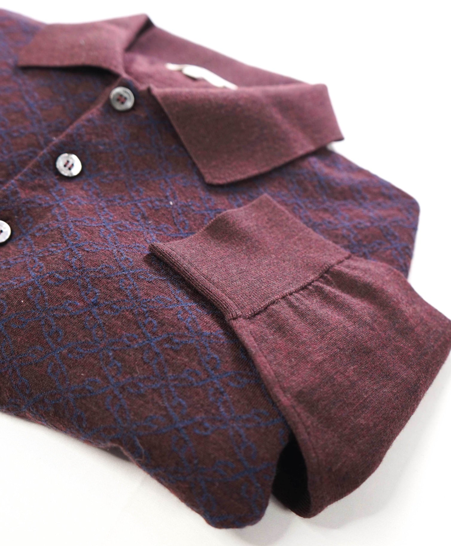 $1,050 BRIONI - Bown/Navy Trellis Long-Sleeve Polo Sweater - 40 (Medium)
