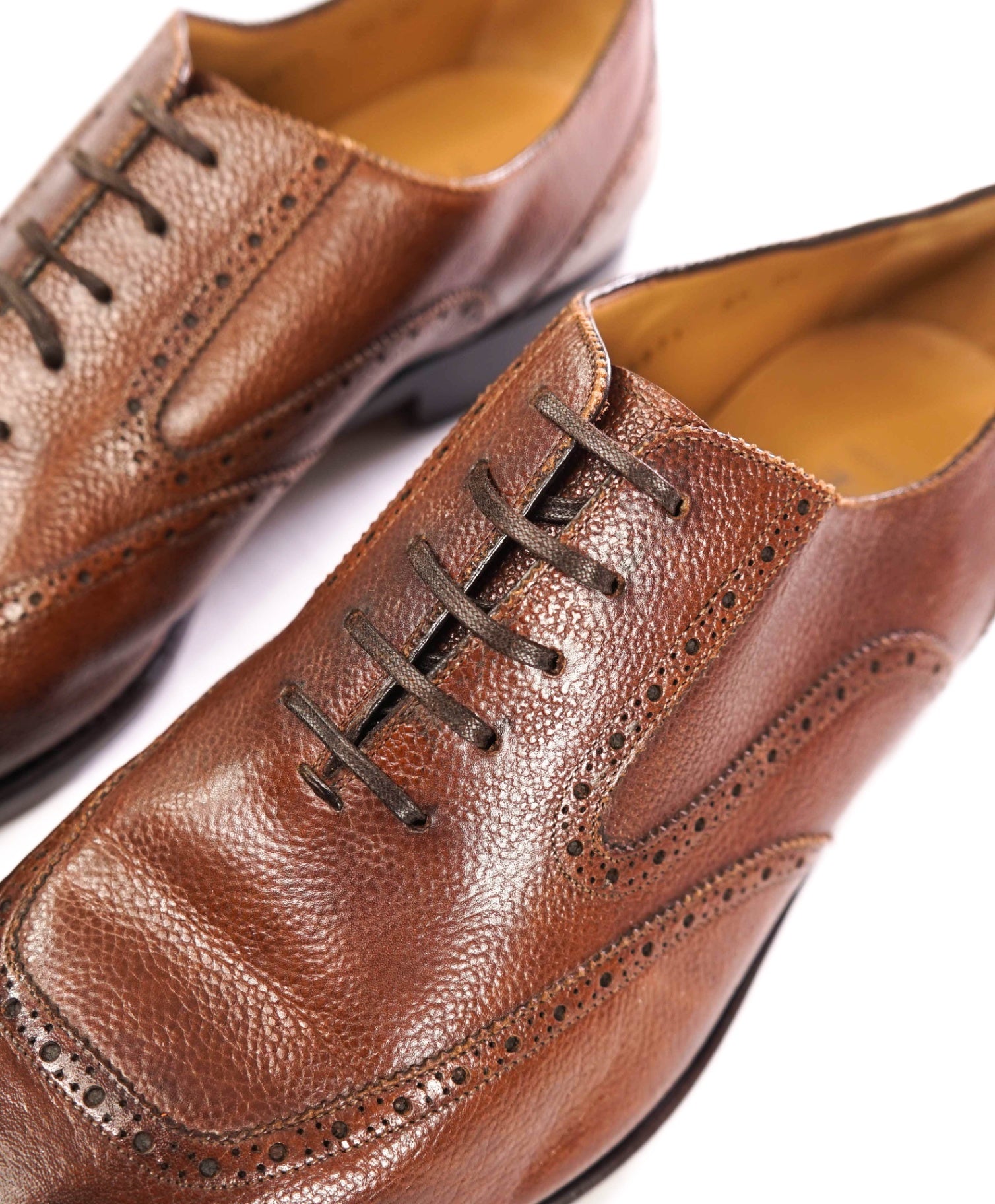 $1,495 FERRAGAMO - "TRAMEZZA" Brown Pebble Leather Oxfords - 9.5 EE