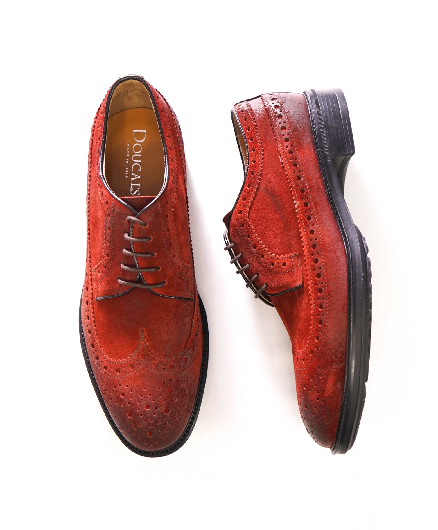 $595 DOUCAL'S - Red Suede Wingtip Derby - US 7 (40EU)