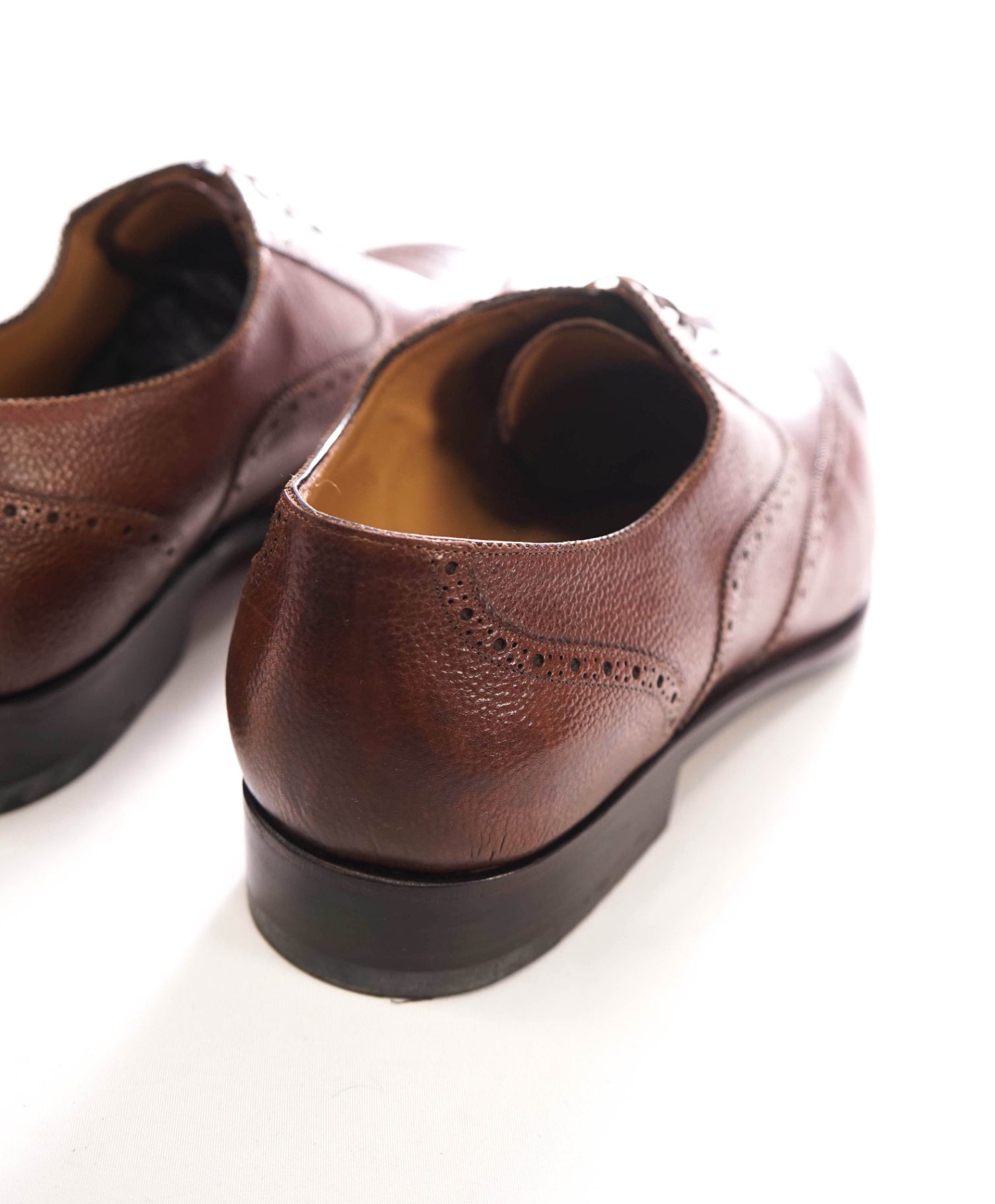 $1,495 FERRAGAMO - "TRAMEZZA" Brown Pebble Leather Oxfords - 9.5 EE