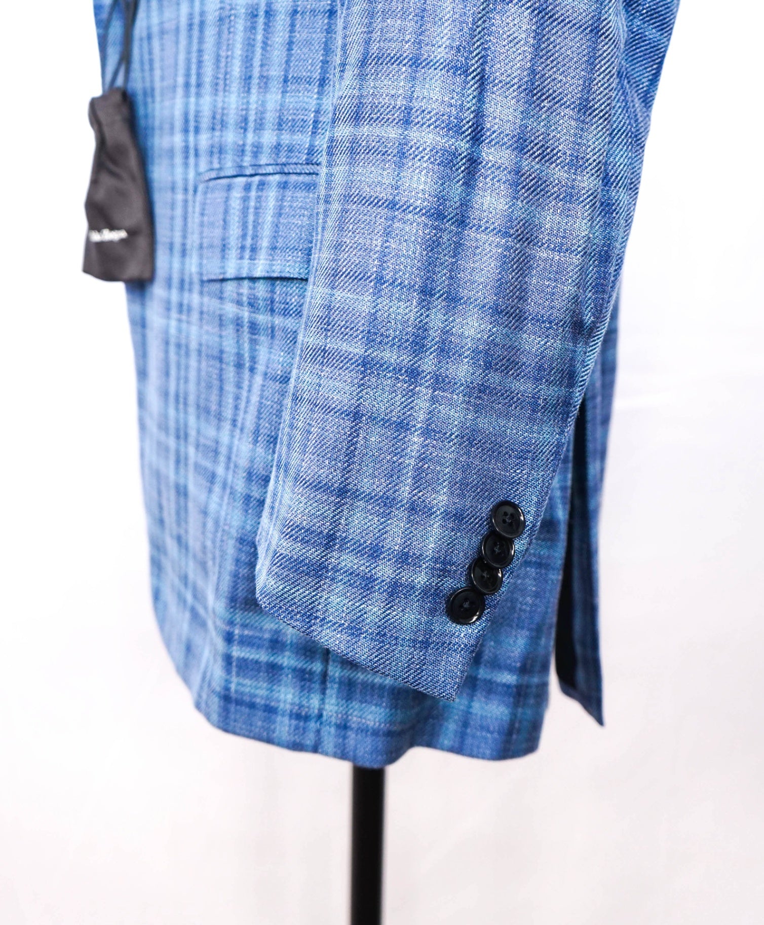 $3,750 ZEGNA - Blue Plaid Wool/Silk/Linen Blazer - 46R