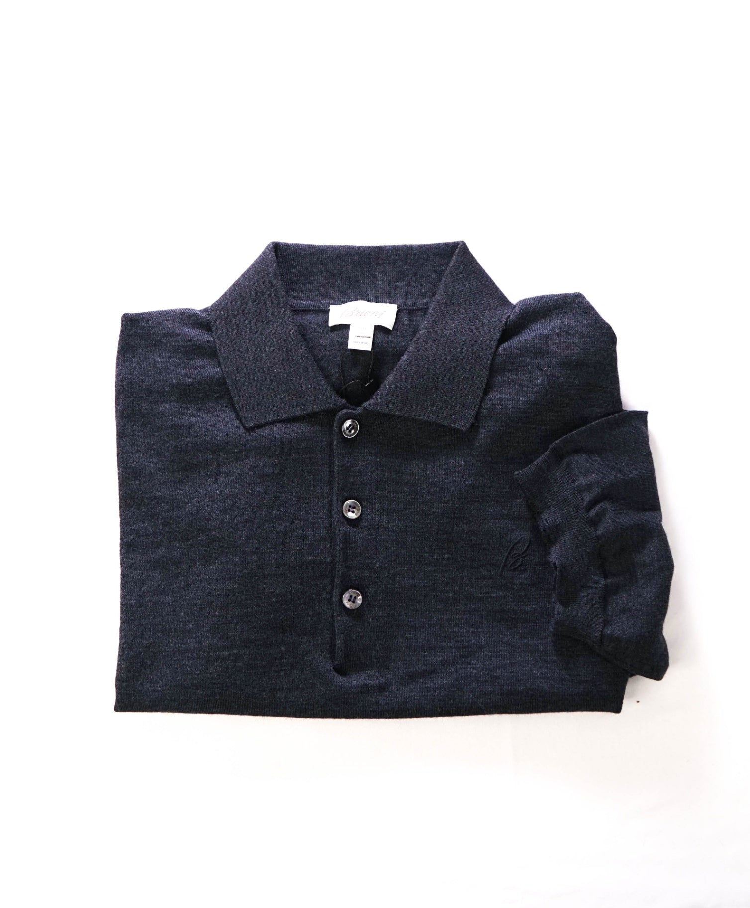 $995 BRIONI - Gray Wool LOGO Ribbed Sweater Polo Shirt - 40 (Medium)