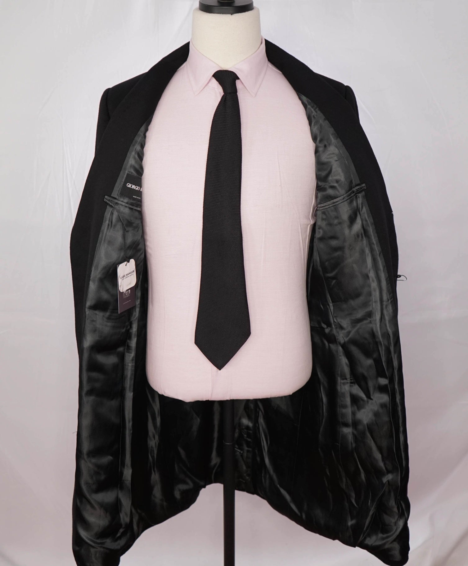 $6,300 GIORGIO ARMANI - Solid Black Wool/Cashmere Overcoat - 40R