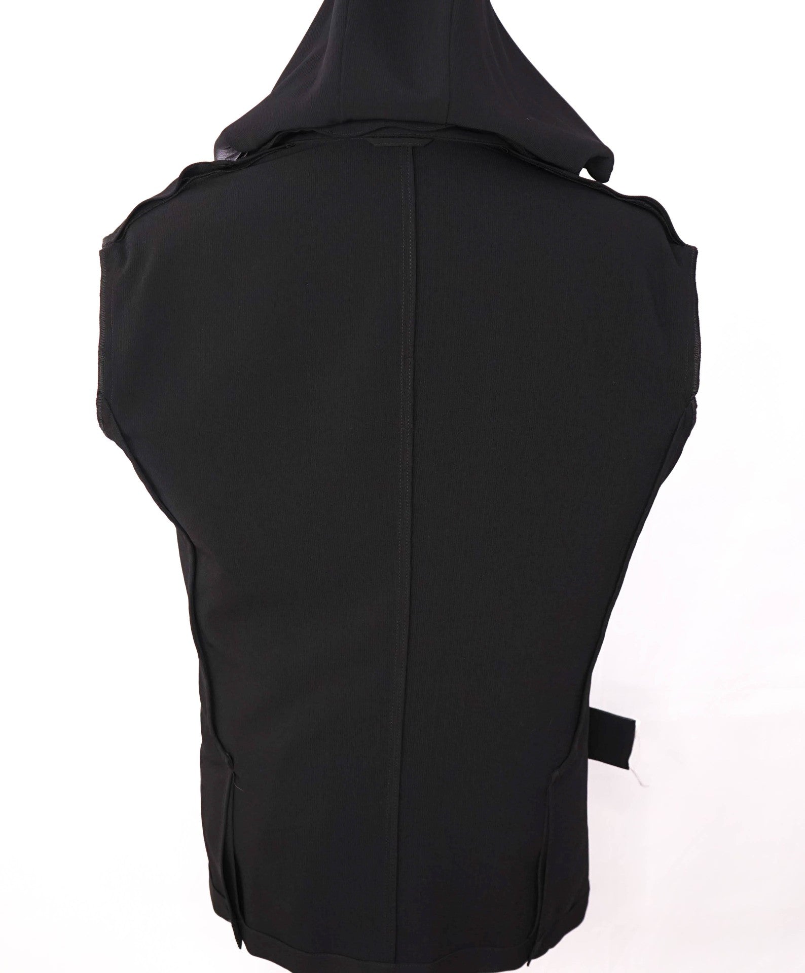 $795 EMPORIO ARMANI - Black Ribbed Poly Hooded Blazer - 42