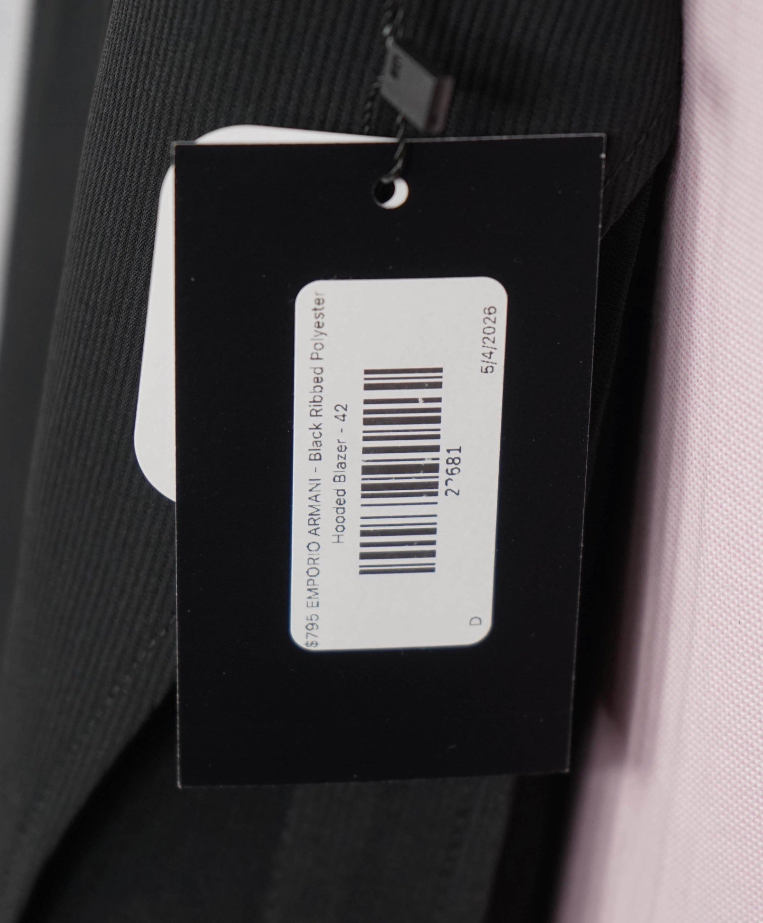 $795 EMPORIO ARMANI - Black Ribbed Poly Hooded Blazer - 42