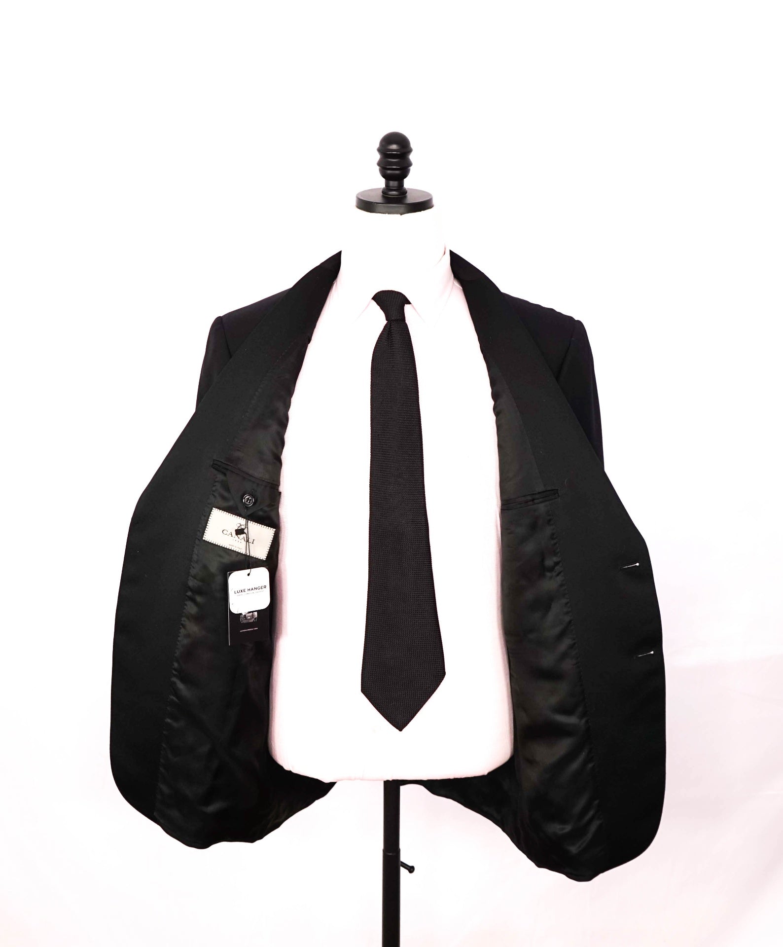 $2,195 CANALI - Solid Black Wool Tuxedo Suit - 42R