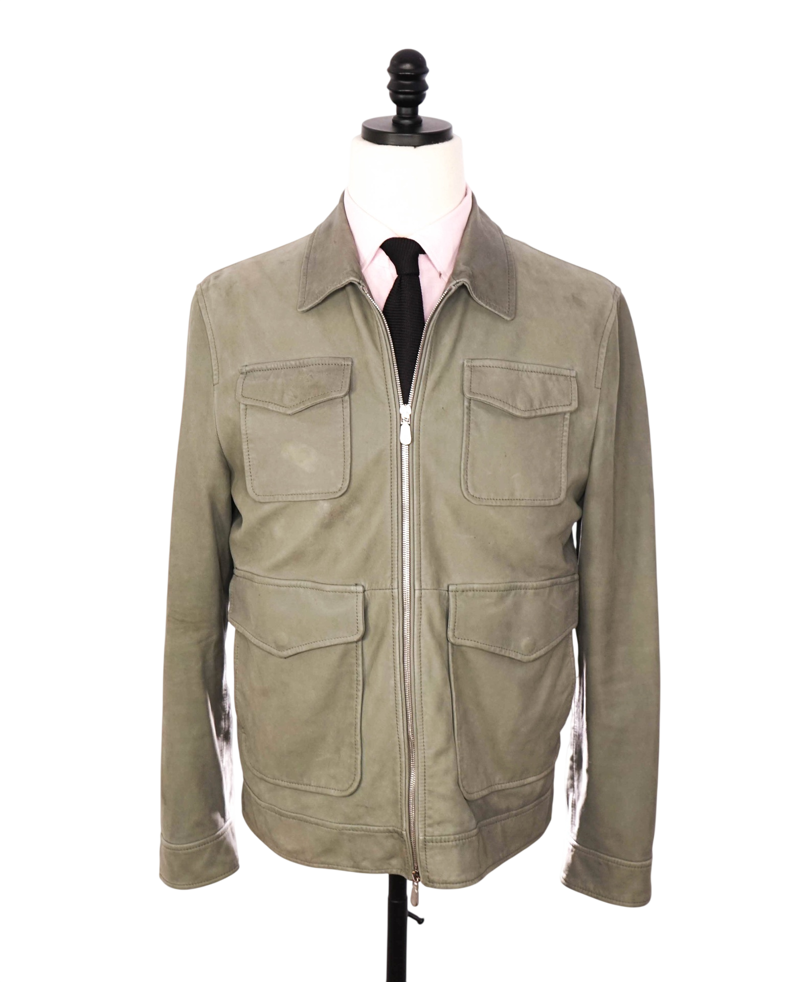$1,800 ELEVENTY - Sage Green Lamb Leather Sefari Jacket - 42