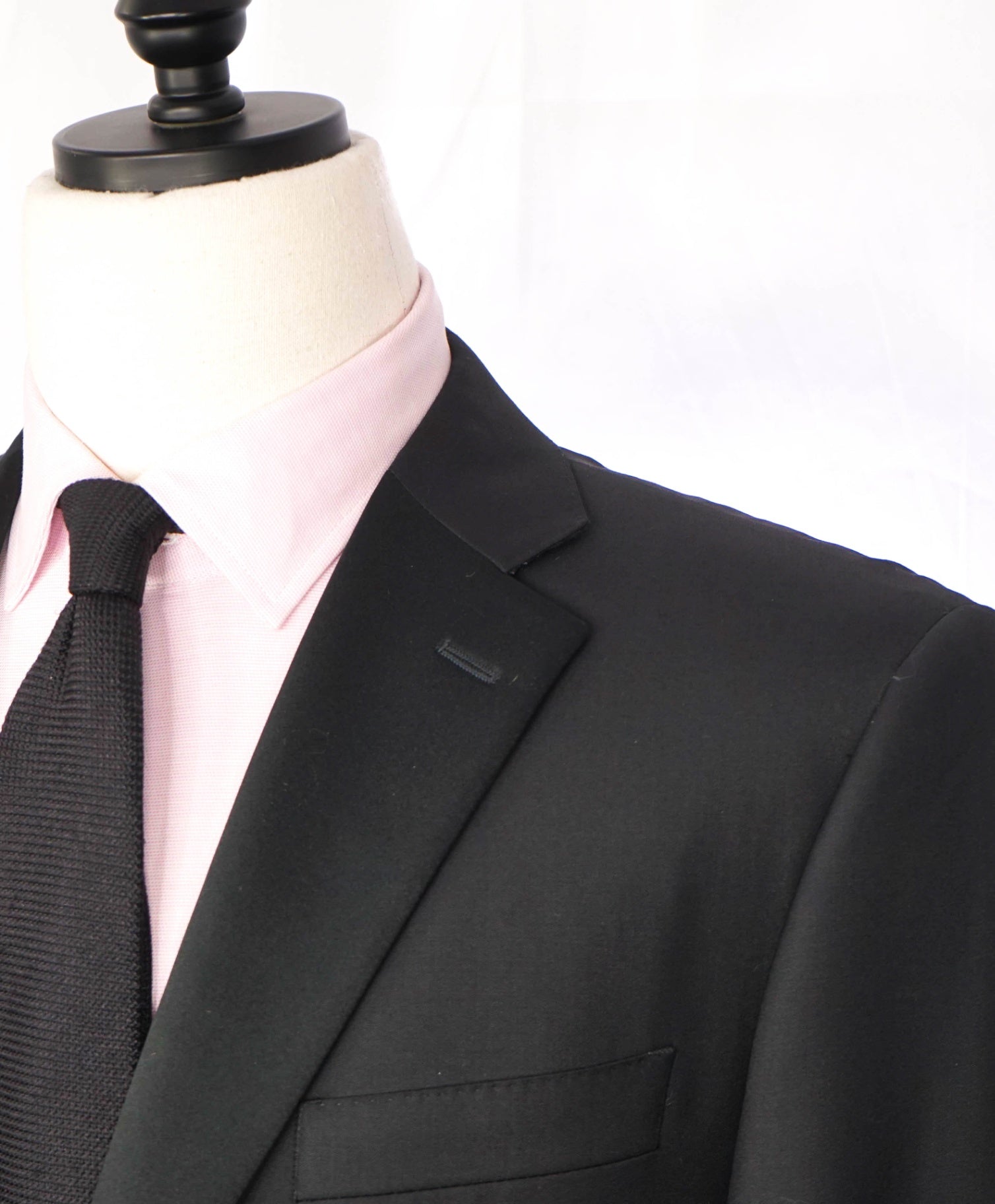 $2,195 CANALI - Solid Black Wool Tuxedo Suit - 42R