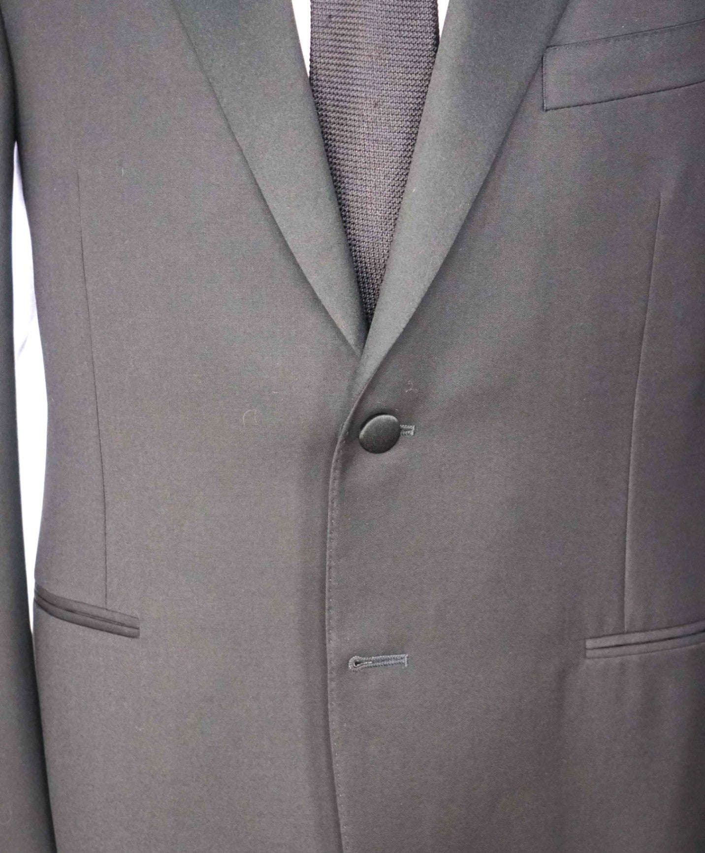 $2,195 CANALI - Solid Black Wool Tuxedo Suit - 42R