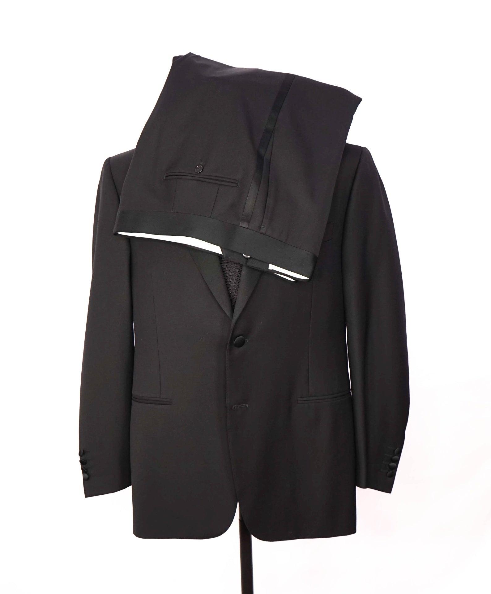 $2,195 CANALI - Solid Black Wool Tuxedo Suit - 42R