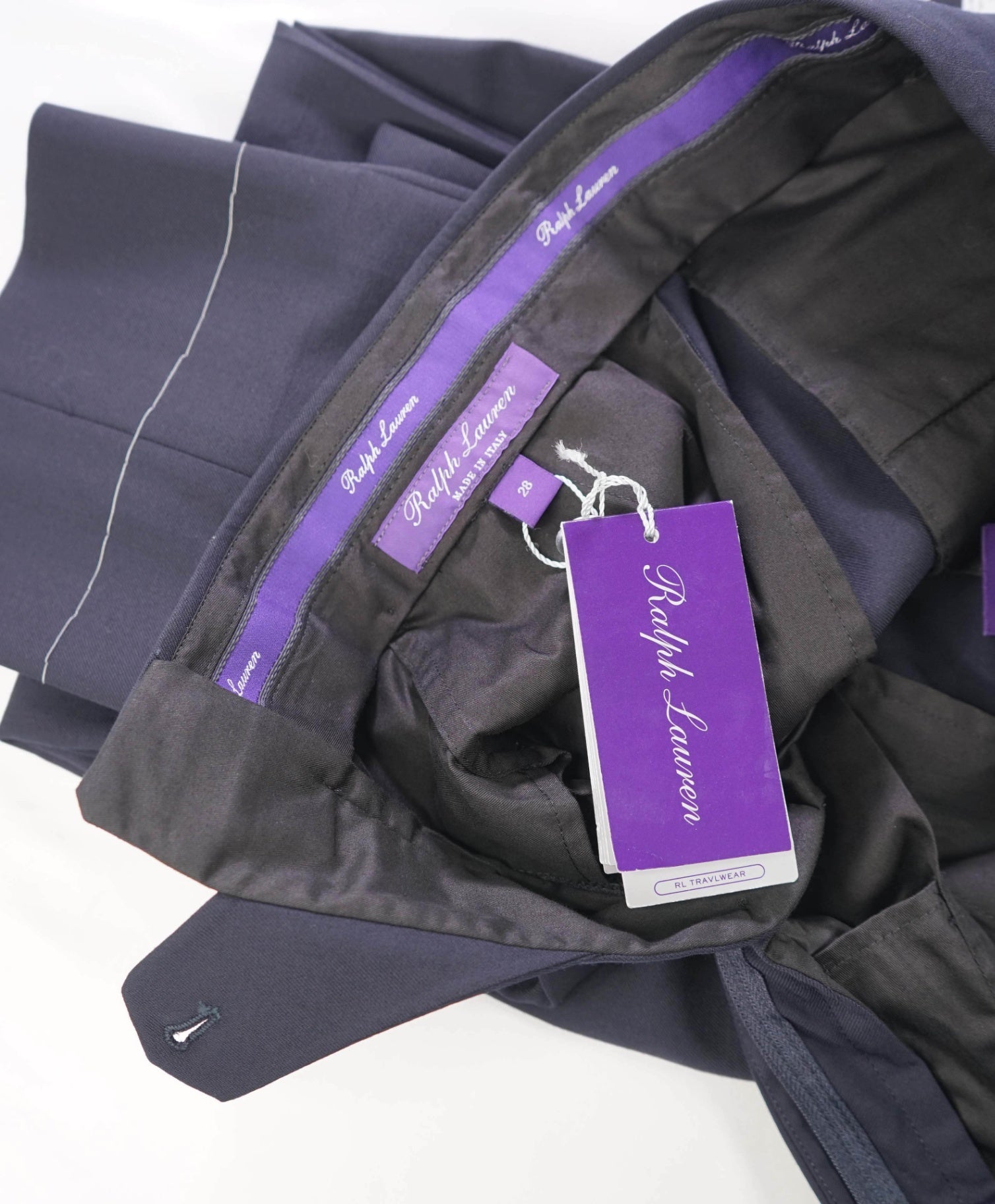 $795 RALPH LAUREN PURPLE LABEL - Navy Wool *SIDE TABS* Pants - 29W