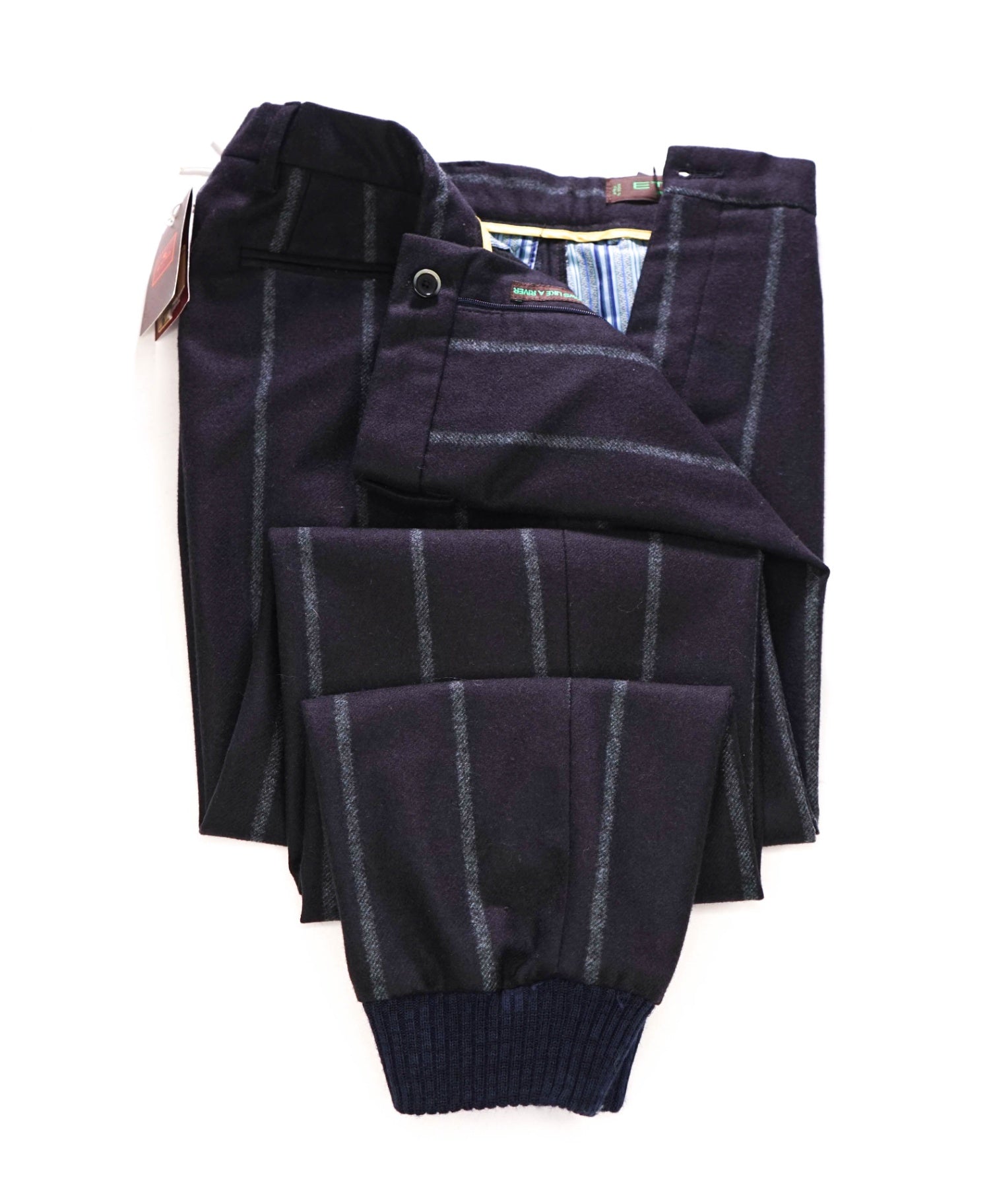 $1,000 ETRO - Navy Blue Stripes Flannel Jogger Pants - 34W