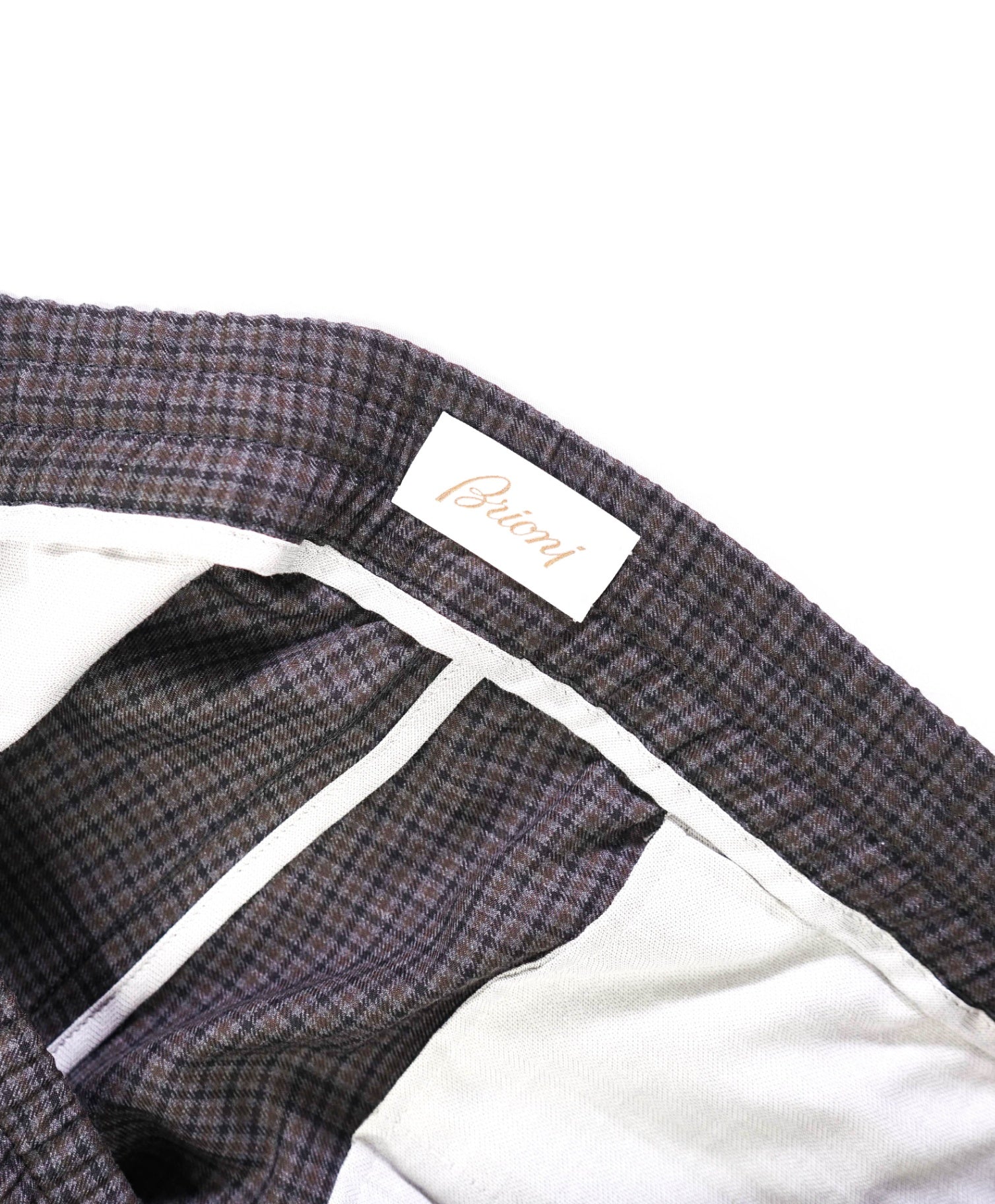 $1,268 BRIONI - Gray/Brown Gingham Drawstring Pants - 36W