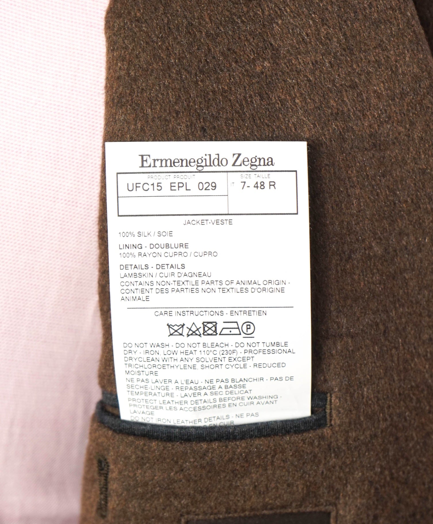 $4,895 ZEGNA - Brown 100% Silk + LAMB SUEDE Blazer - 38R