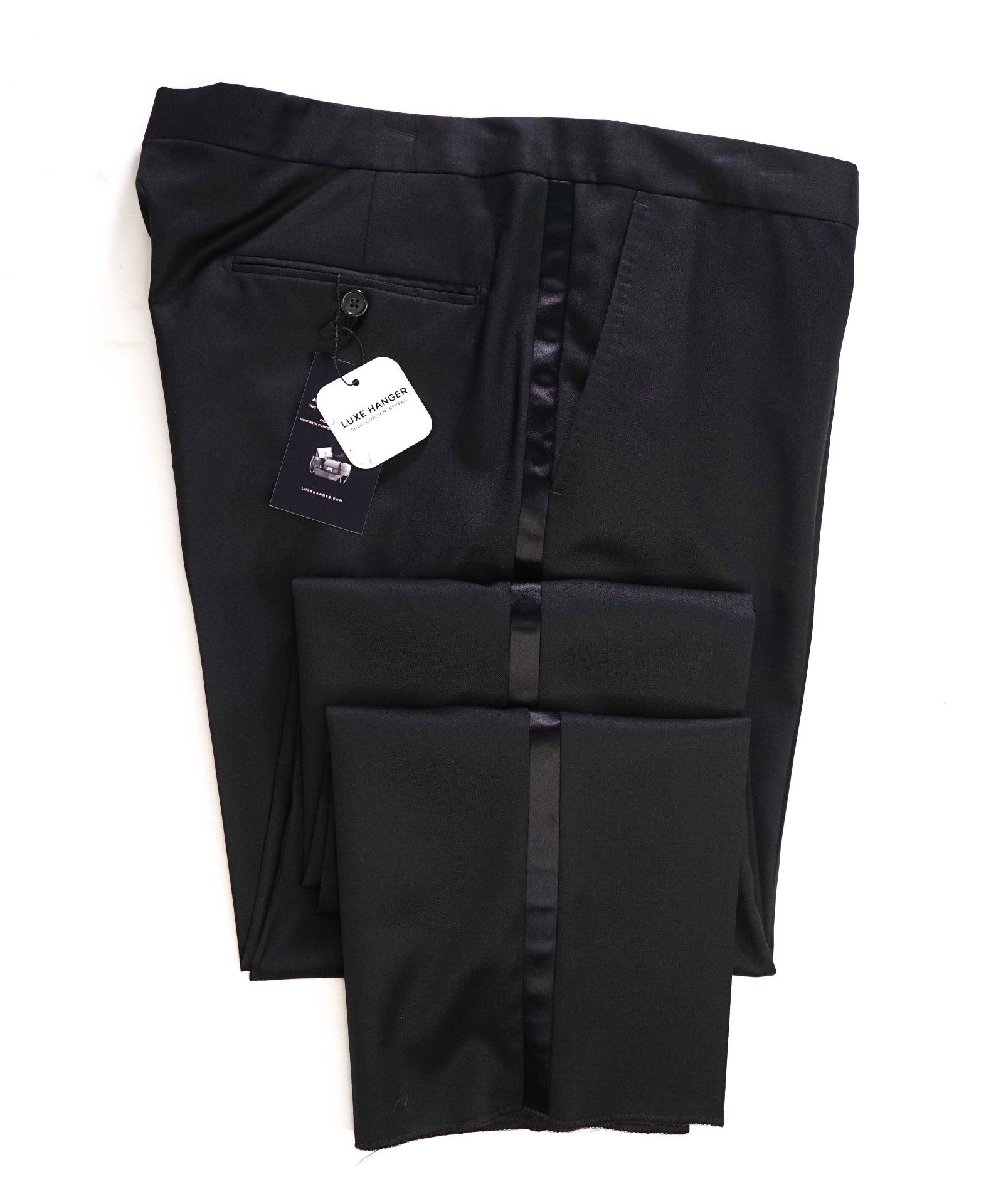 $790 Z ZEGNA - Black Wool Tuxedo Pants - 38W