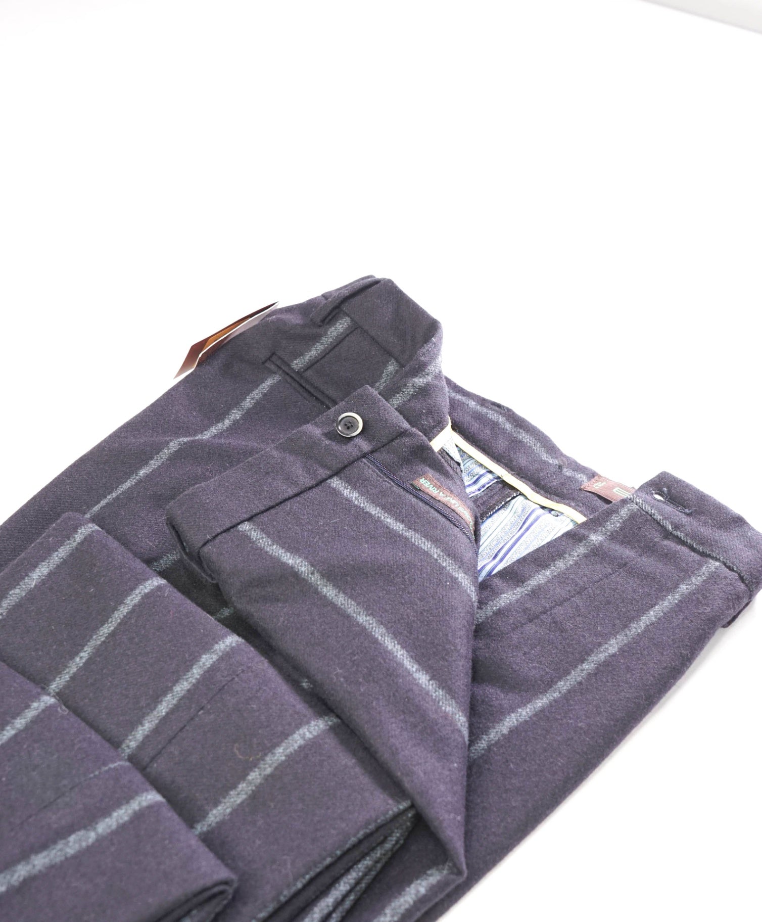 $1,000 ETRO - Navy Blue Stripes Flannel Jogger Pants - 34W