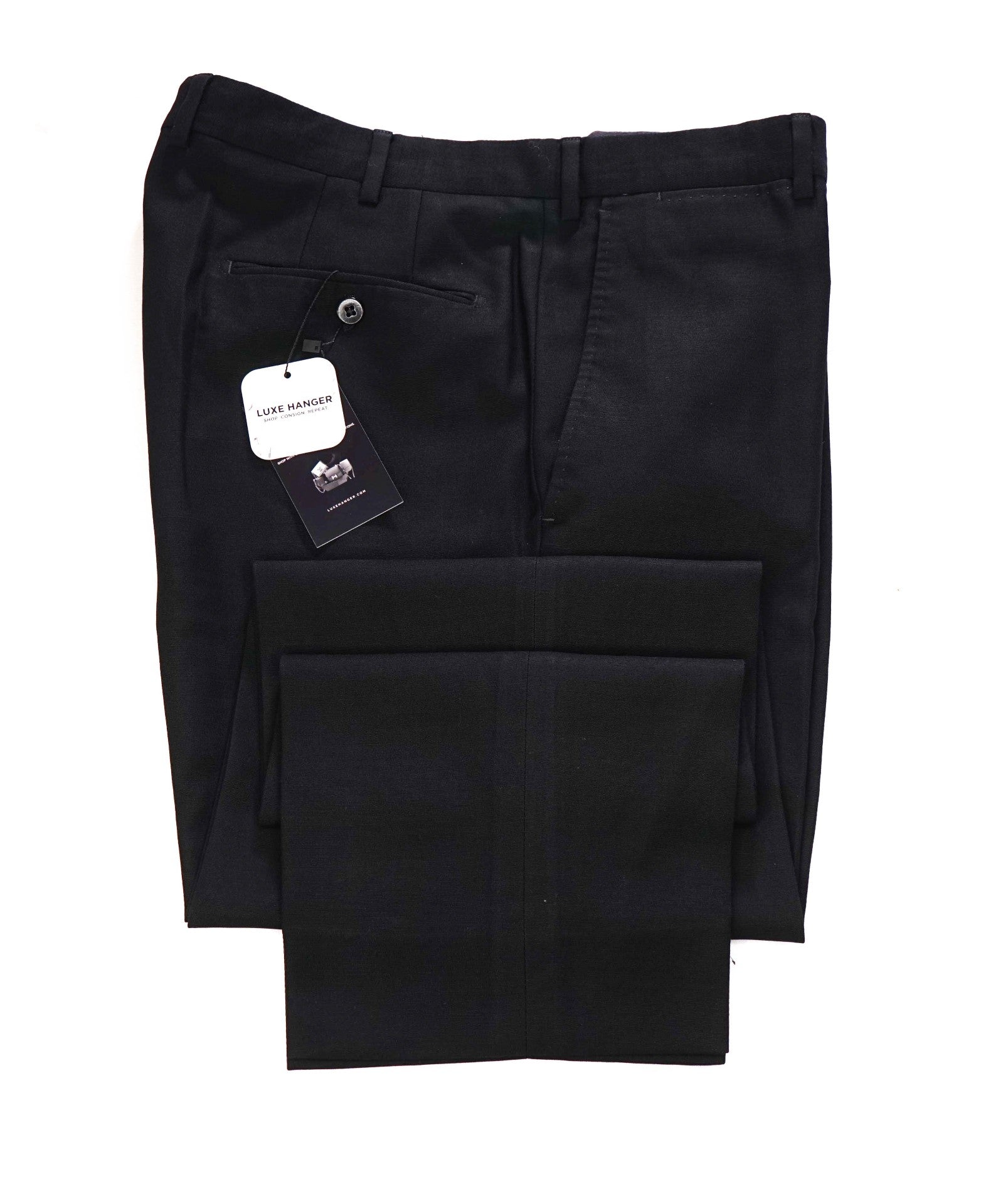 $695 ZEGNA - Solid Black Wool Flat Front Pants - 34W