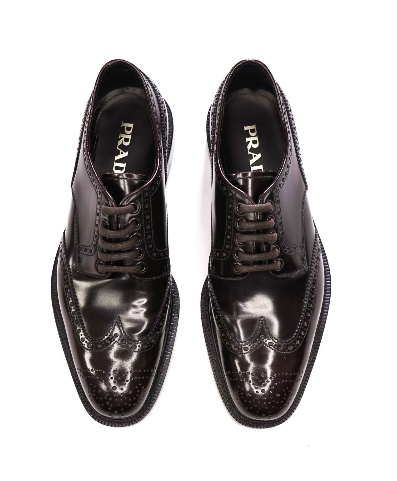 $1,190 PRADA - Brown Leather Brogue Wingtip Derby - US 8 (7UK)