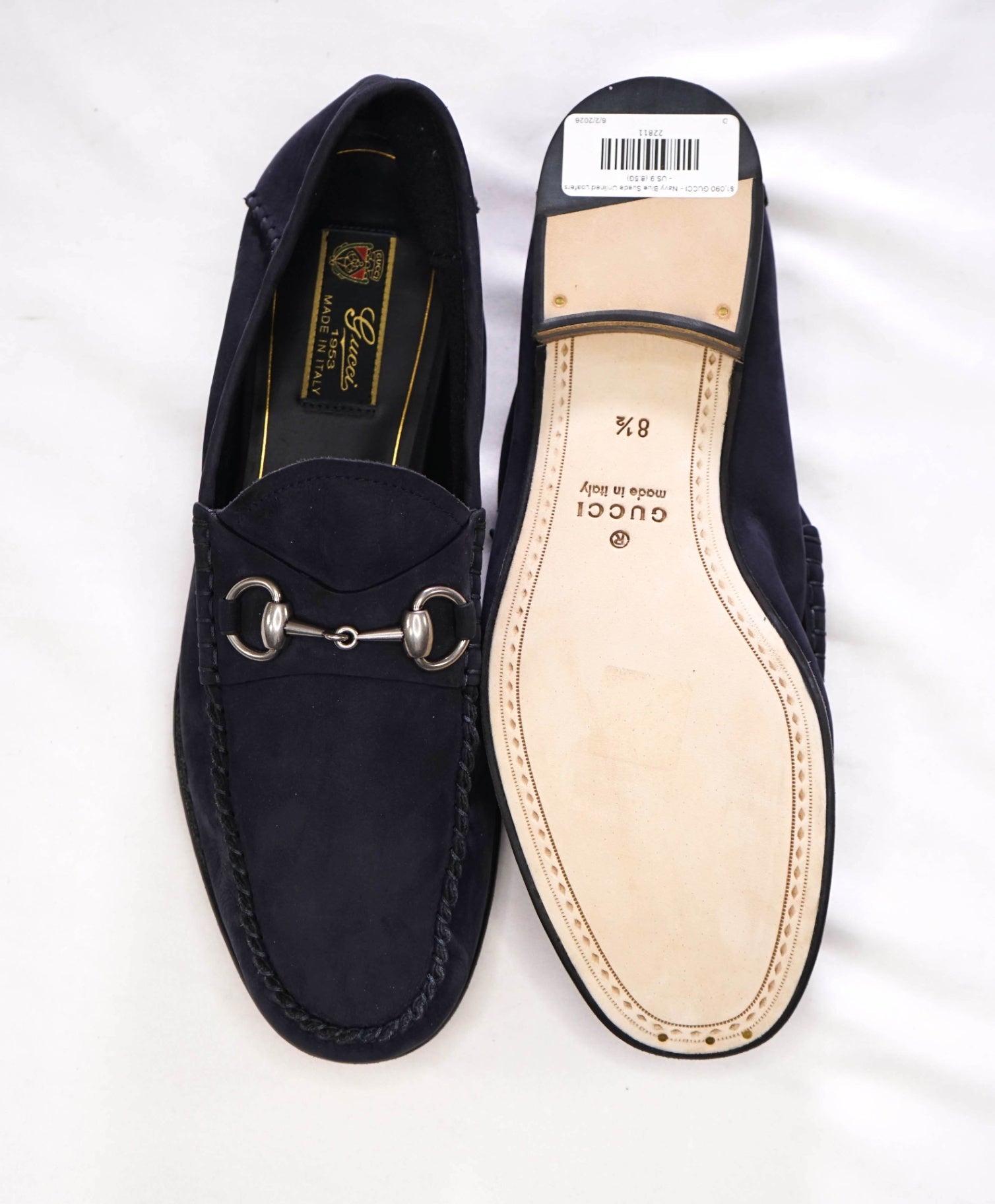 $1,090 GUCCI - Navy Blue Suede Unlined Venetian Loafers - US 9 (8.5G)