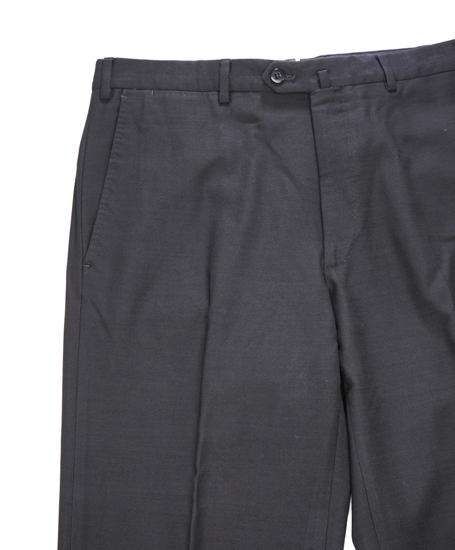$695 ZEGNA - Solid Black Wool Flat Front Pants - 34W