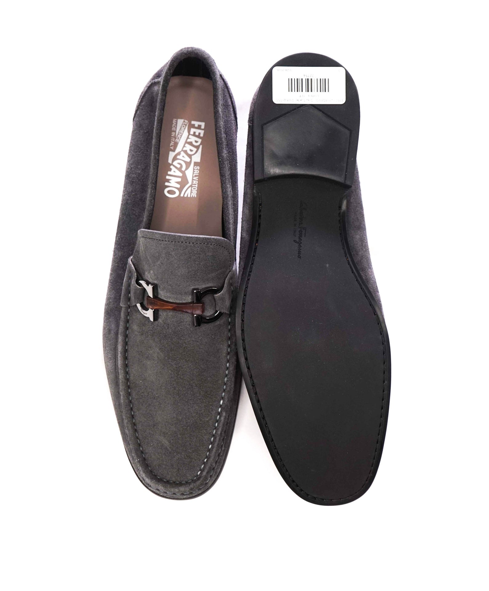 $850 FERRAGAMO - Gray Suede "GRANDIOSO" Loafers - 12 E