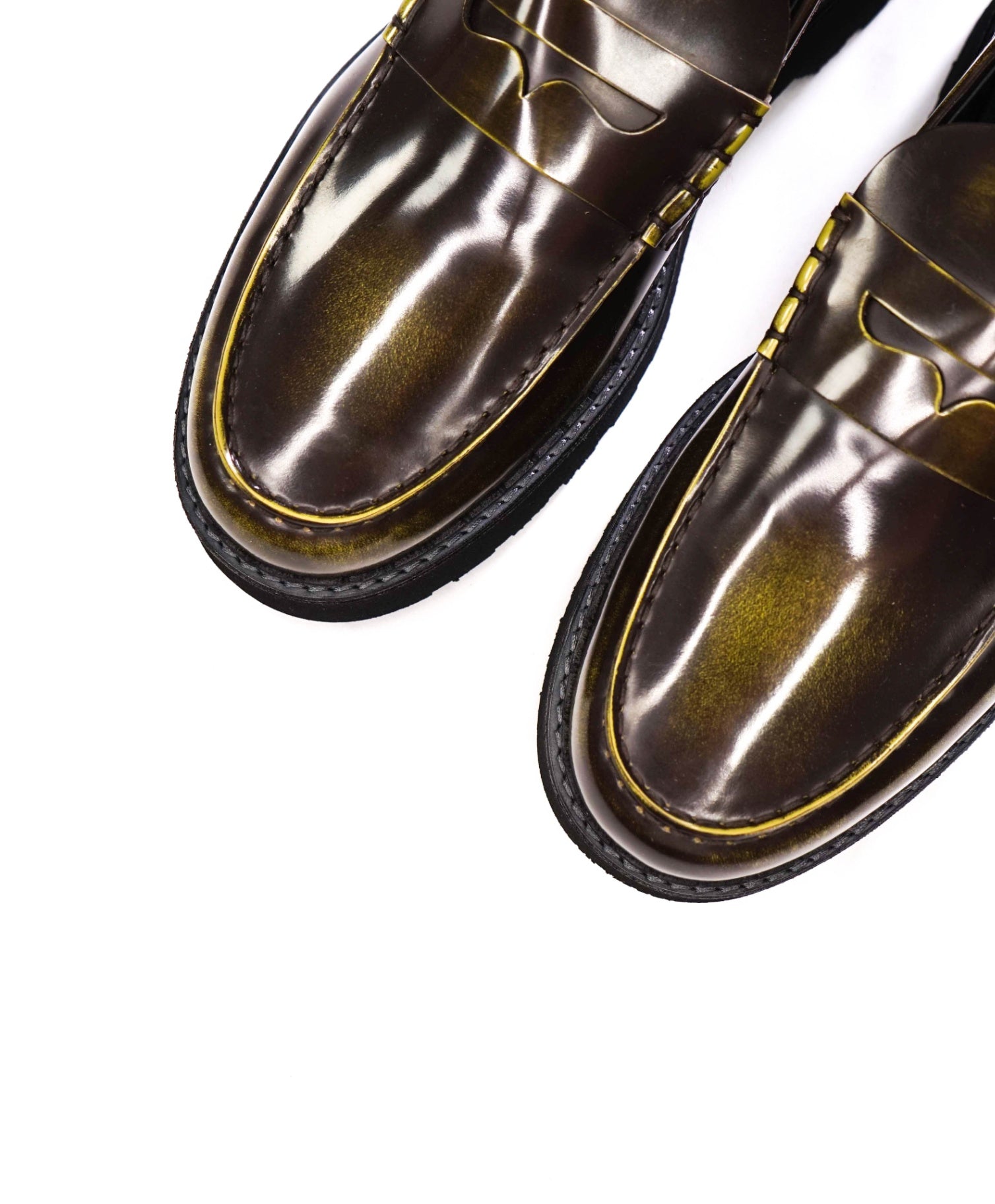 $925 TOD'S - Green Distressed Leather Lug-Sole Loafers - 11.5 US (10.5 UK)