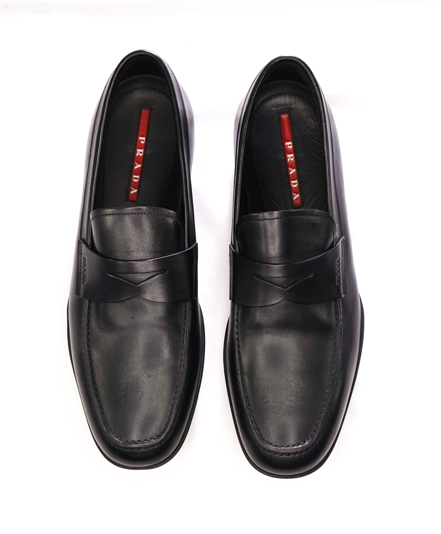 $950 PRADA LINEA ROSSA - Black Leather Penny Loafers - US 11 (UK10)