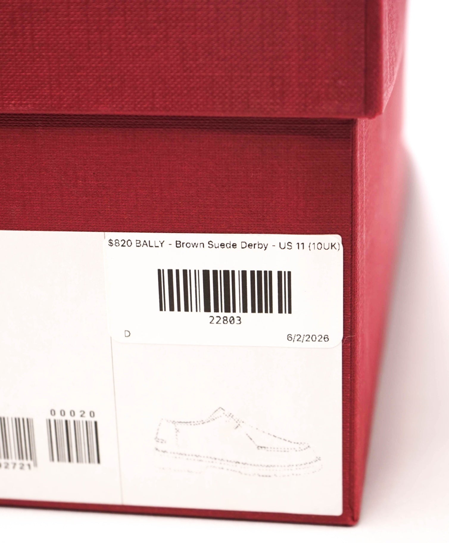 $820 BALLY - Brown Suede Derby - US 11 (10UK)