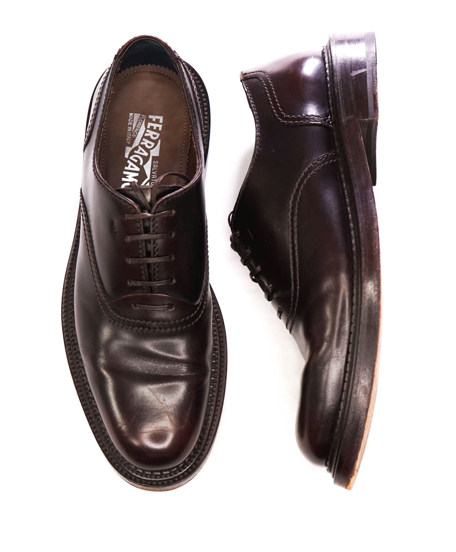 $1,095 FERRAGAMO - Brown Leather Oxfords - 9.5 D