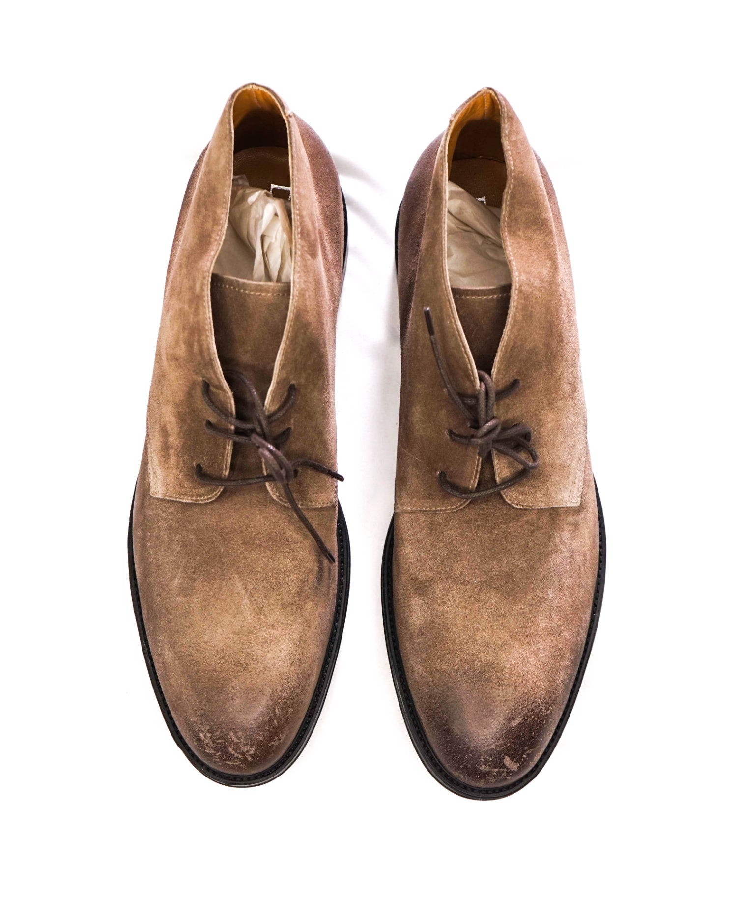 $975 DOUCAL'S - Tan Suede Distressed Chukka Boots - US 10 (43EU)
