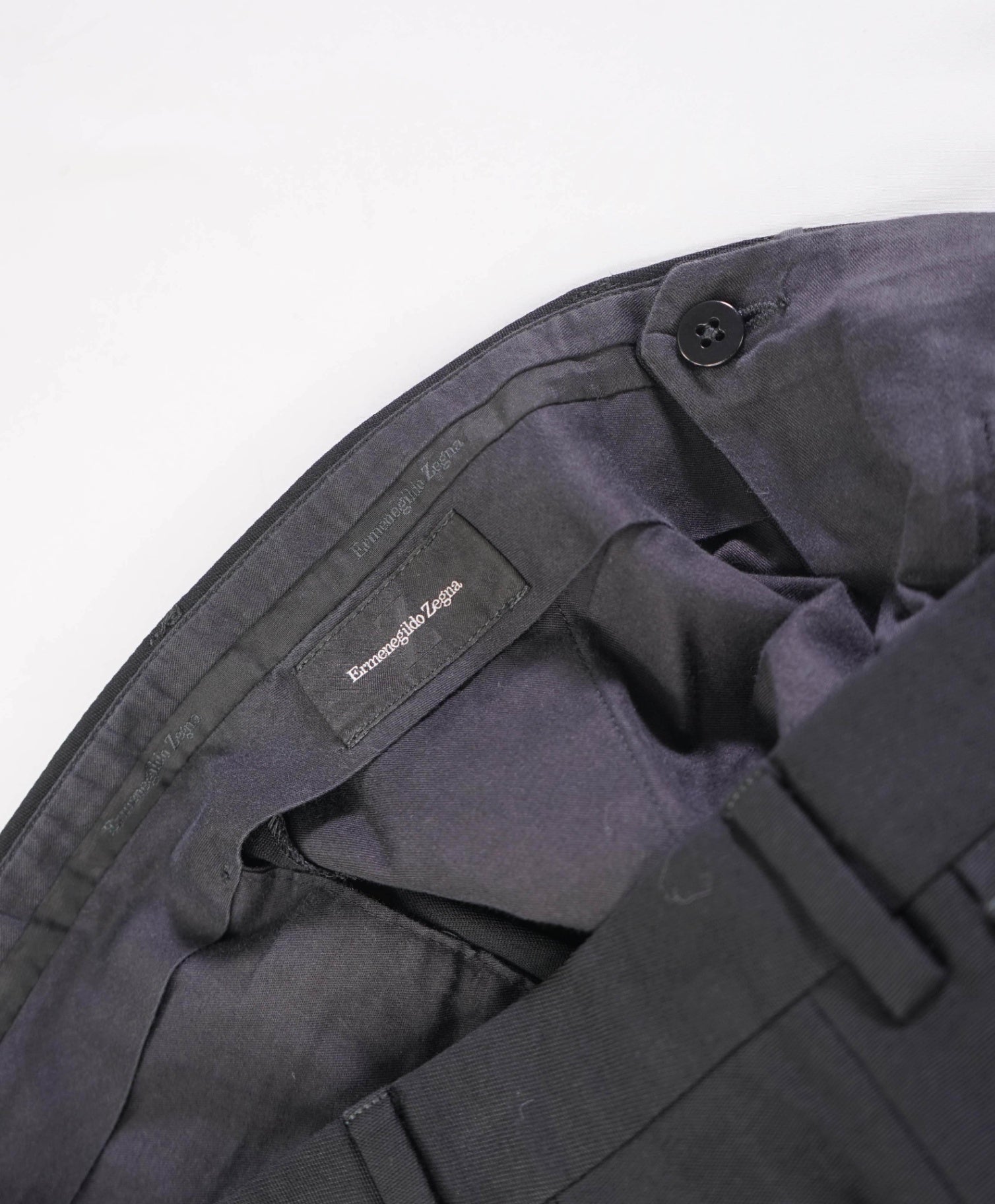$695 ZEGNA - Solid Black Wool Flat Front Pants - 34W
