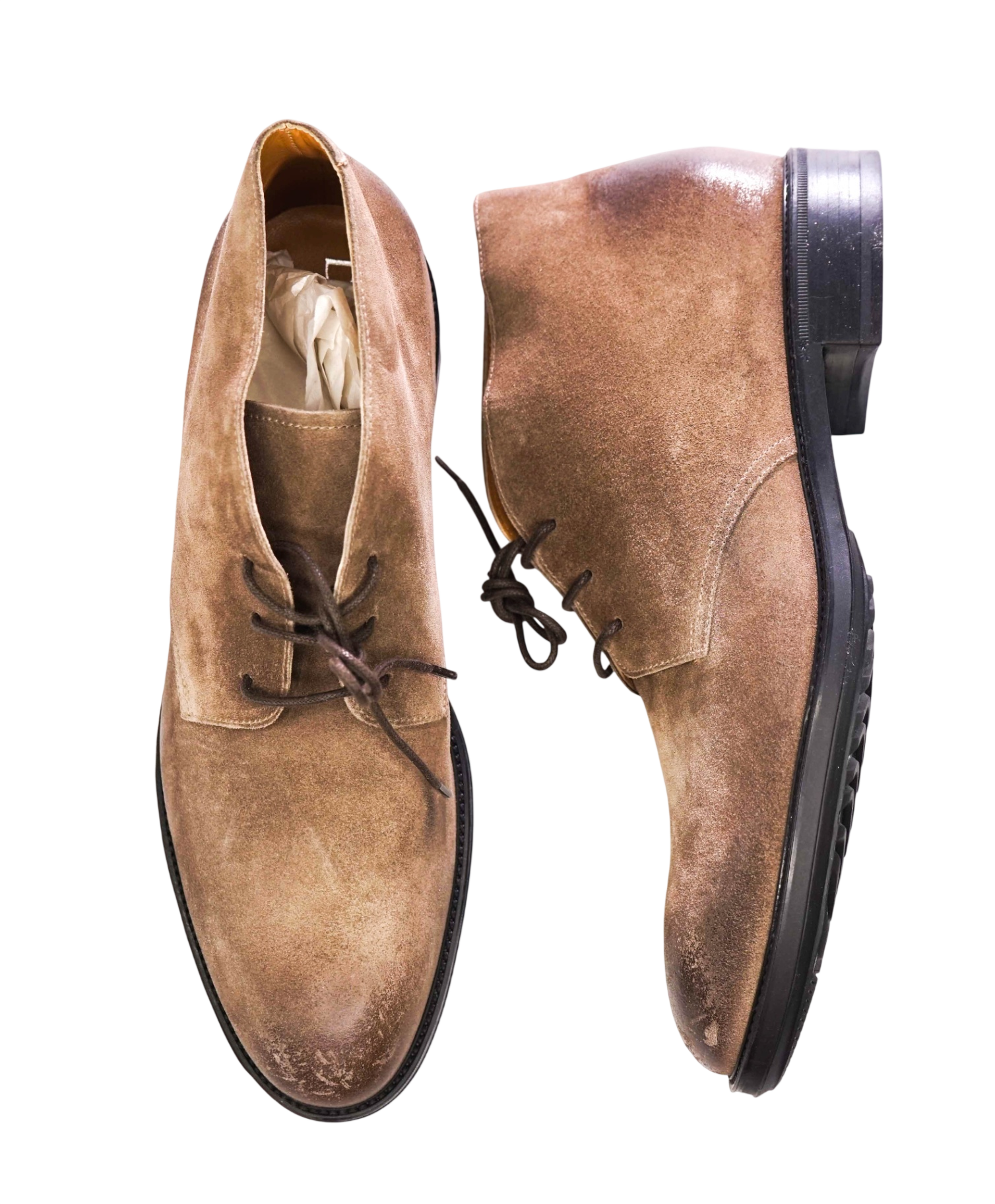 $975 DOUCAL'S - Tan Suede Distressed Chukka Boots - US 10 (43EU)