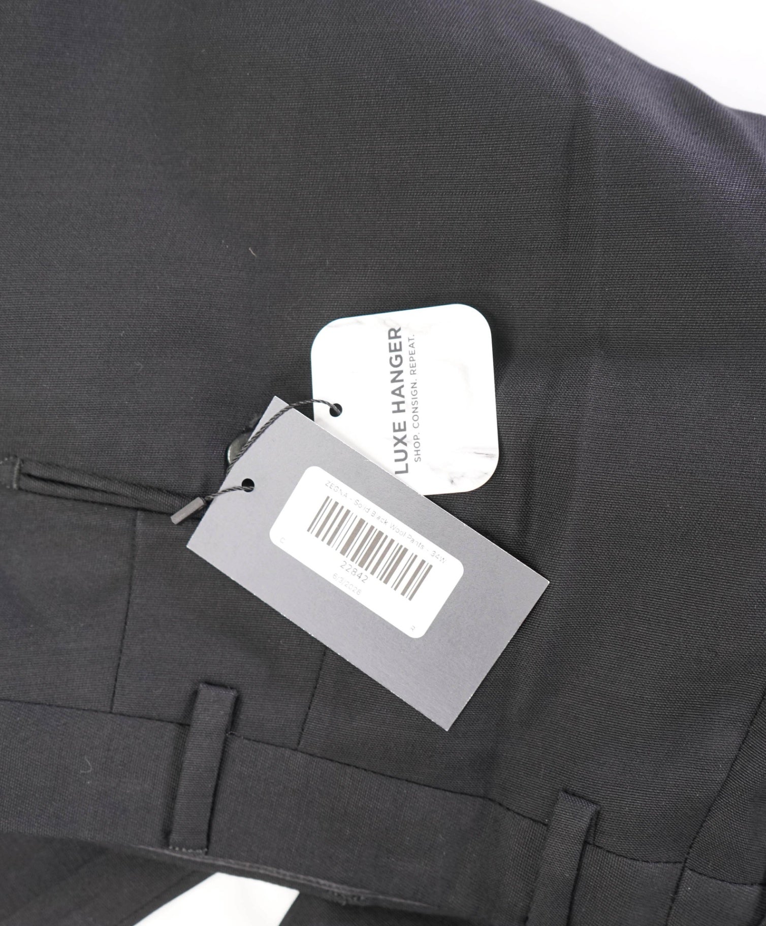 $695 ZEGNA - Solid Black Wool Flat Front Pants - 34W