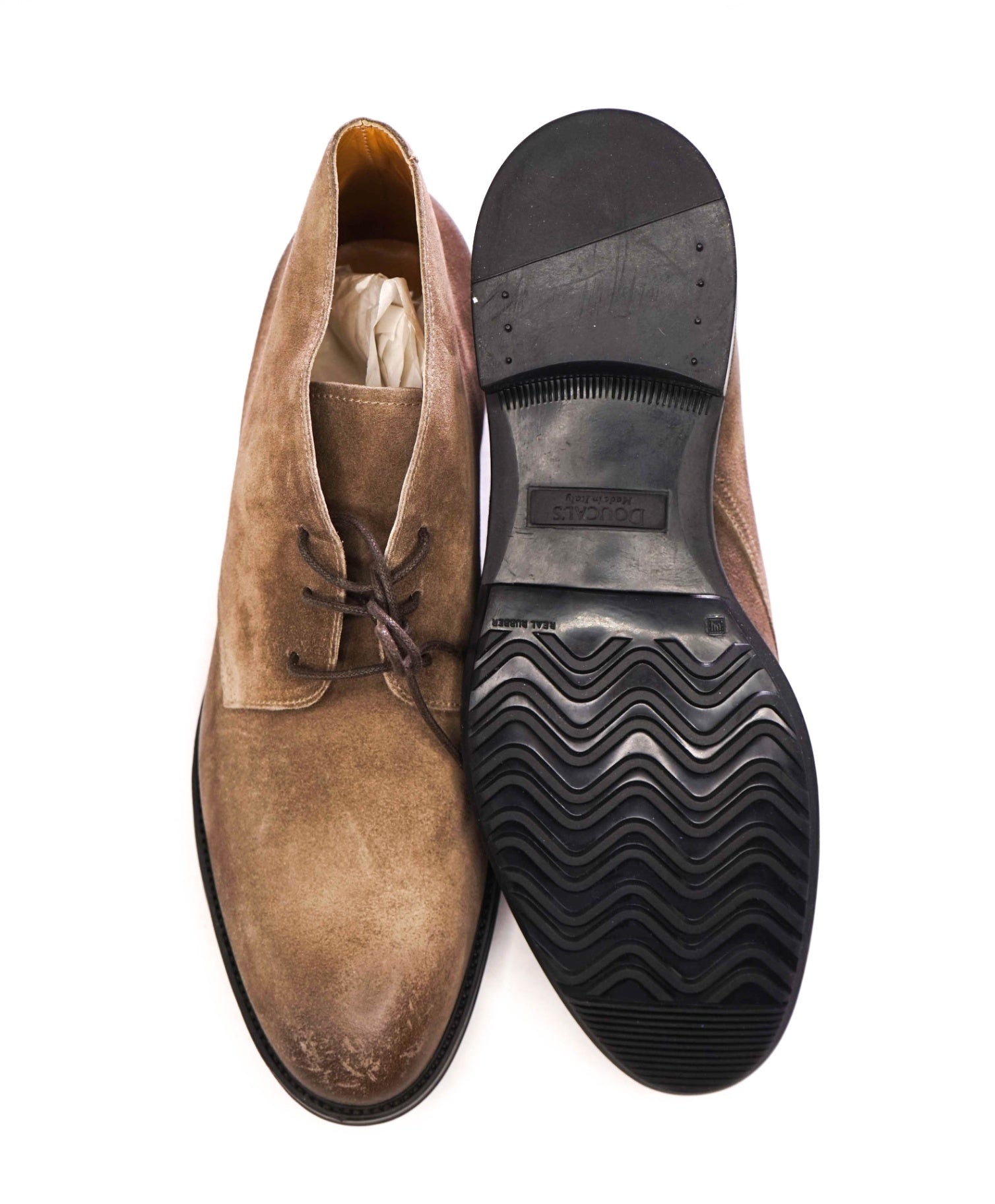 $975 DOUCAL'S - Tan Suede Distressed Chukka Boots - US 10 (43EU)