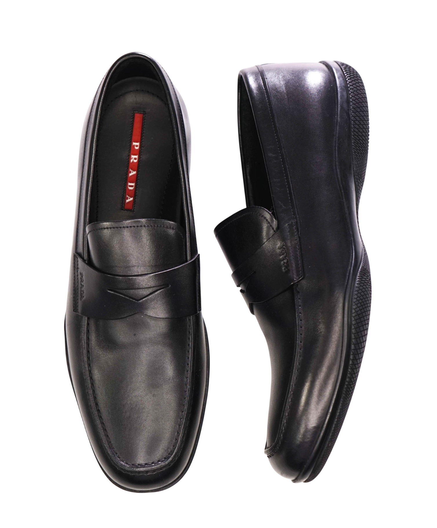 $950 PRADA LINEA ROSSA - Black Leather Penny Loafers - US 11 (UK10)