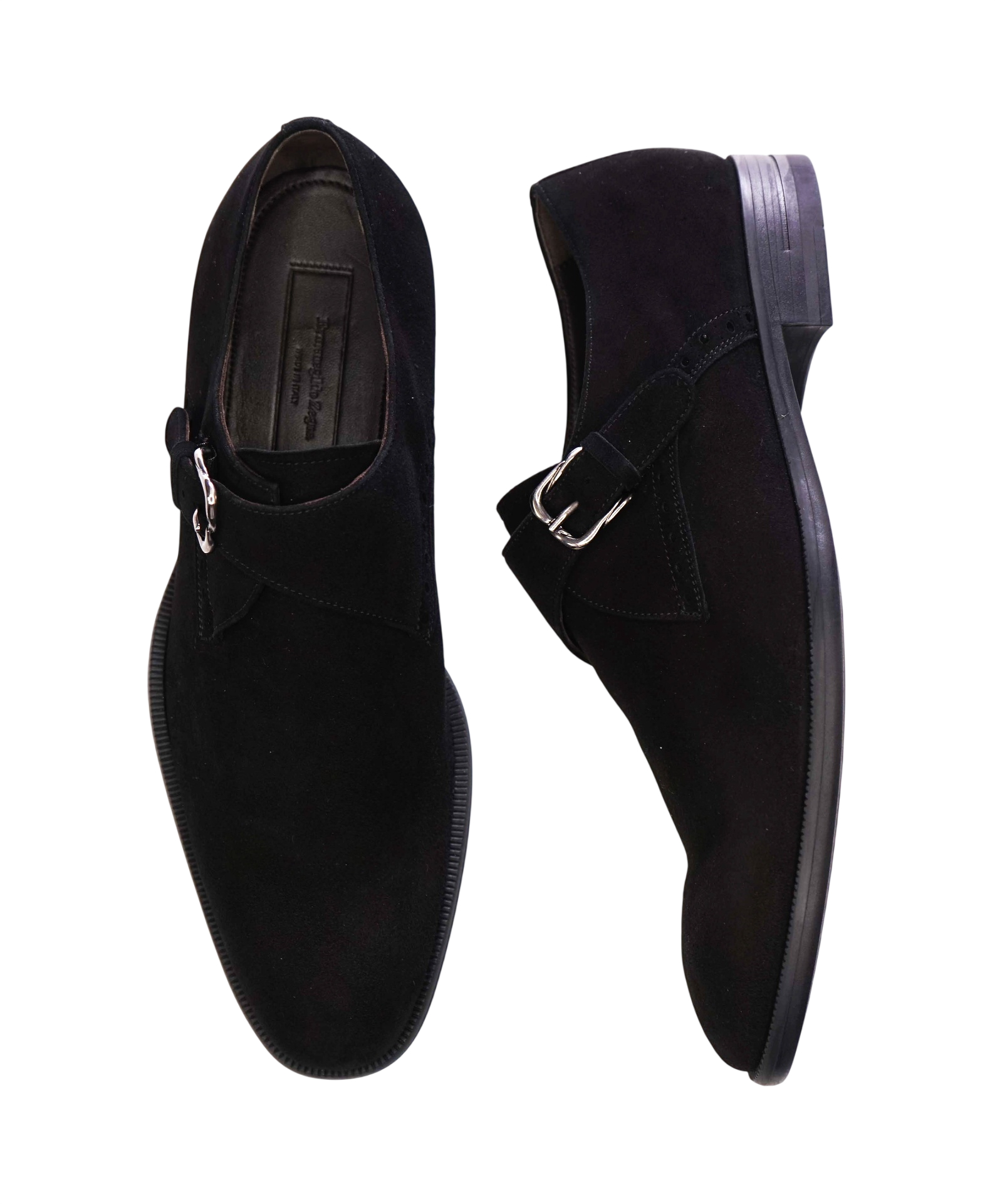 $830 ZEGNA - Black Suede Single Monk - US 7 (6.5UK)