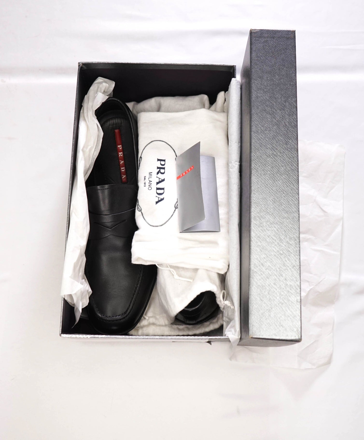 $950 PRADA LINEA ROSSA - Black Leather Penny Loafers - US 11 (UK10)