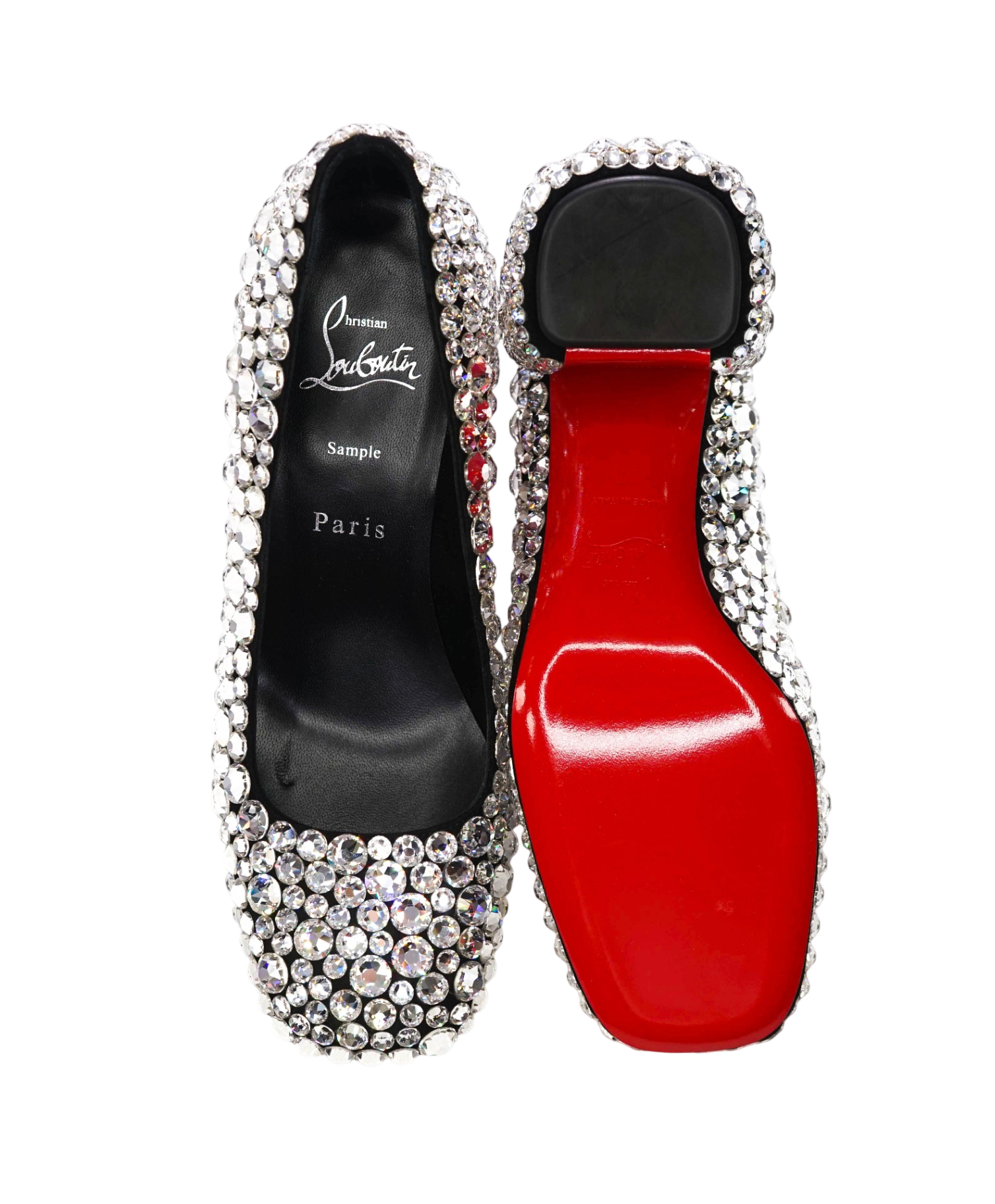 $2,995 LOUBOUTIN - "MINNY MAXI" Crystal-Embellished Black Suede 70mm Pumps - US 7 (37EU)