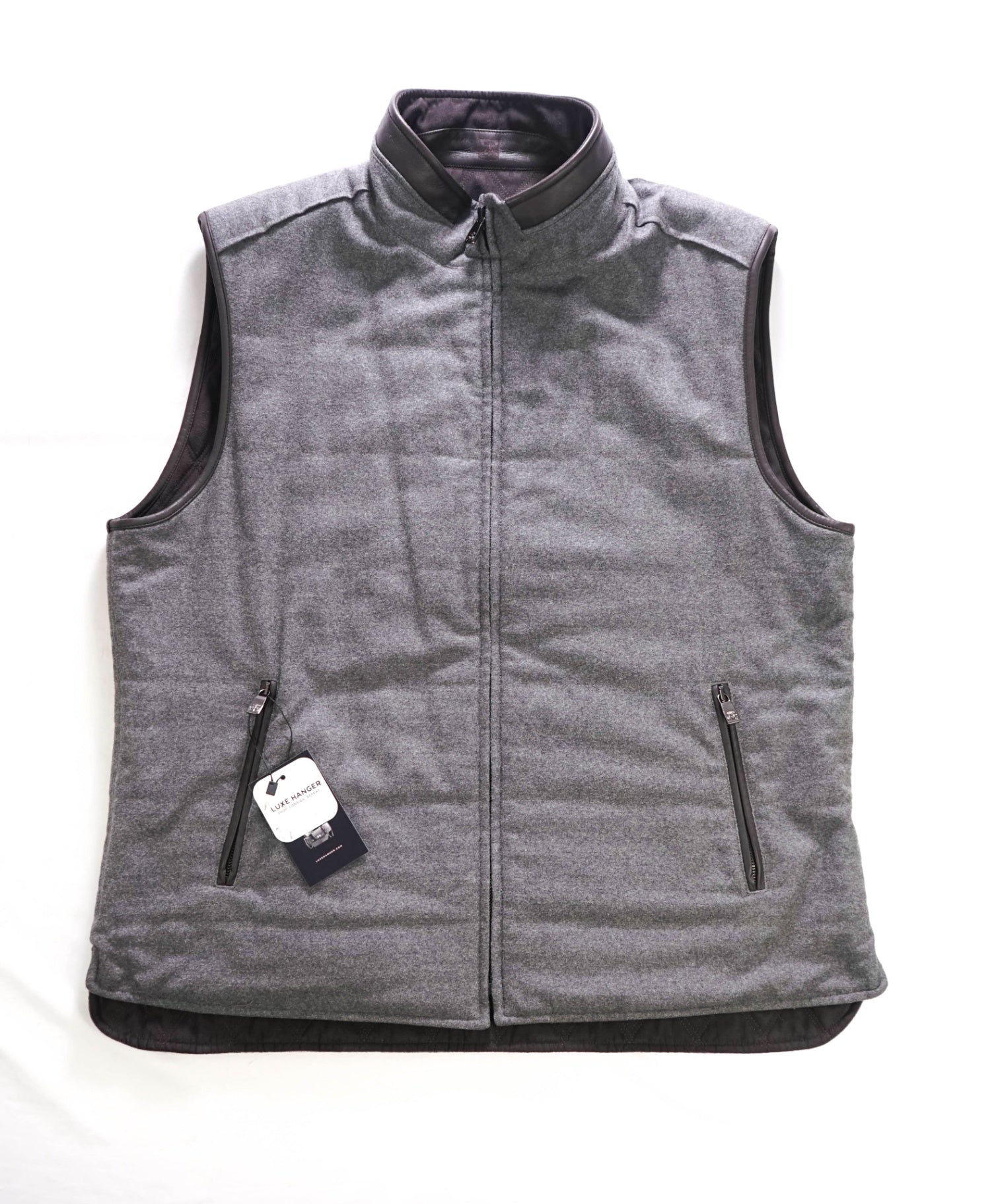 $1,595 CORNELIANI - Brown Quilted Extrafine Leather Reversible Vest - 44R