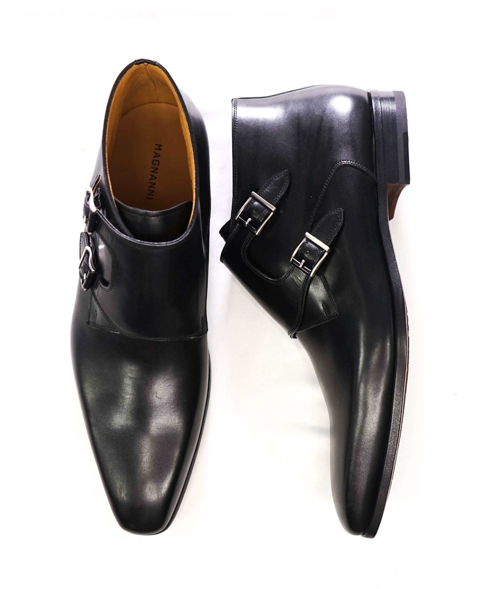 $550 MAGNANNI - "LAROYA" Black Leather Monk Strap Chukka Boots - 11