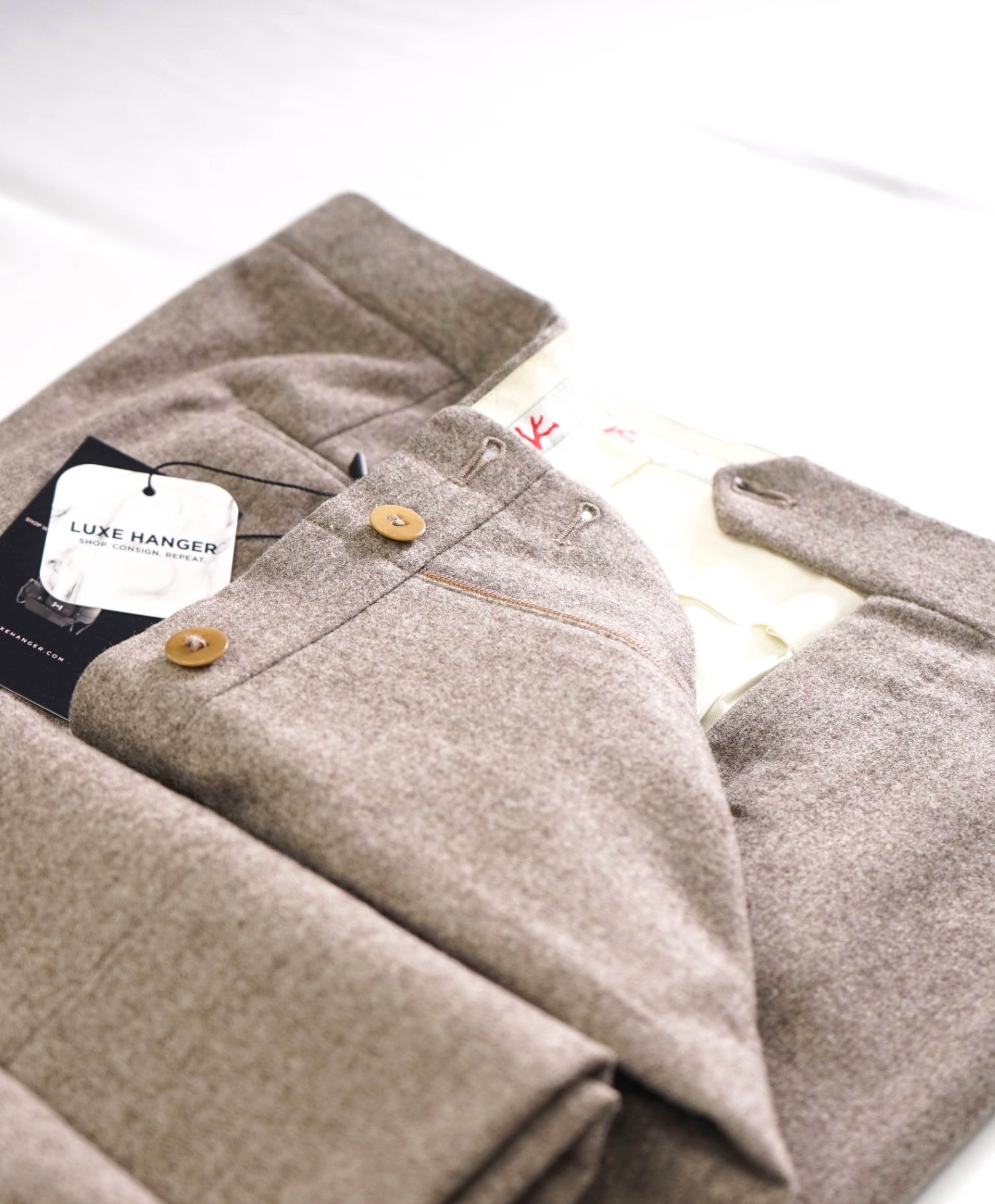 $995 ISAIA - Flannel Light Gray *Side Tabs* Pants - 36W