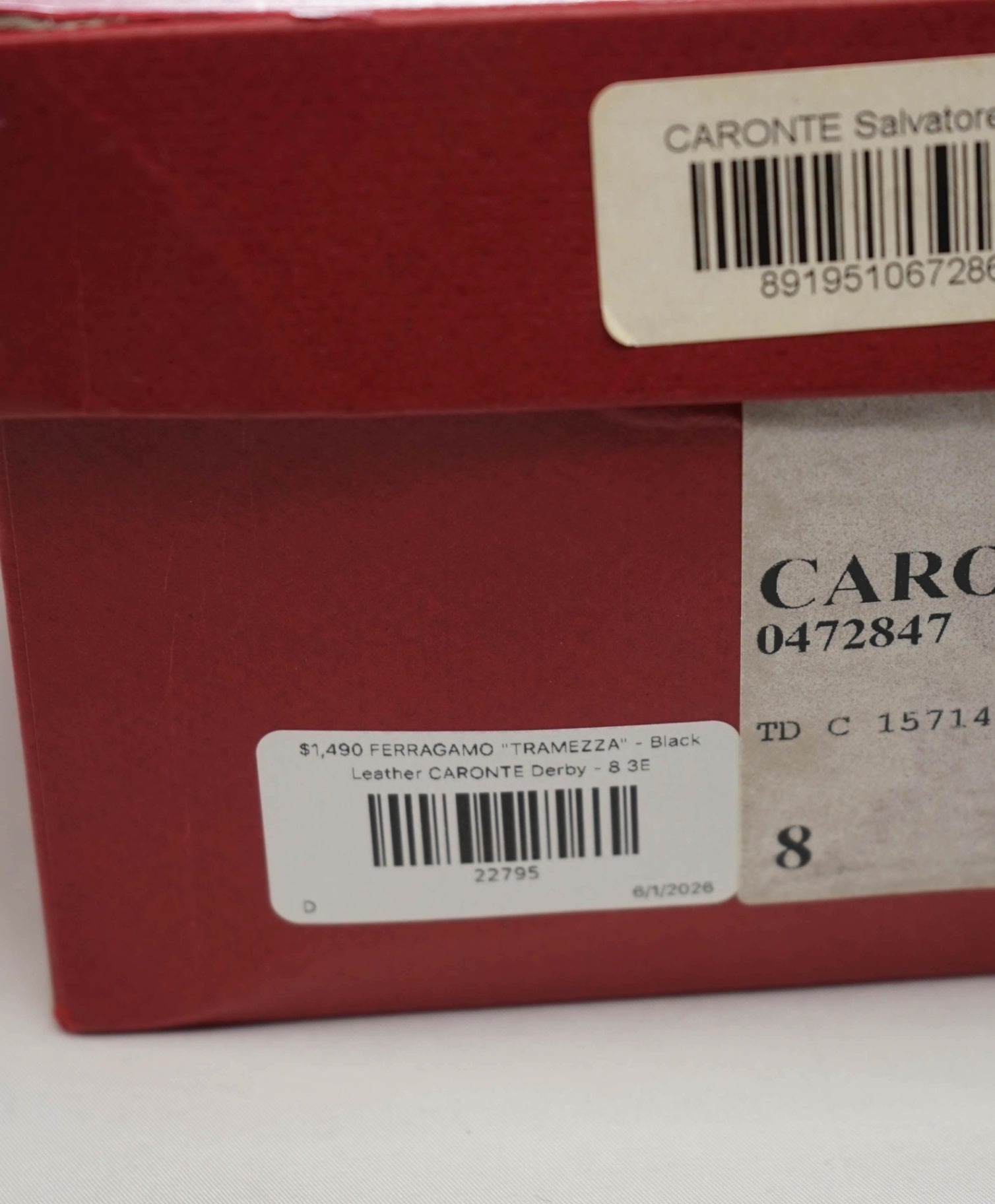 $1,490 FERRAGAMO "TRAMEZZA" - Black CARONTE Derby - 8 3E