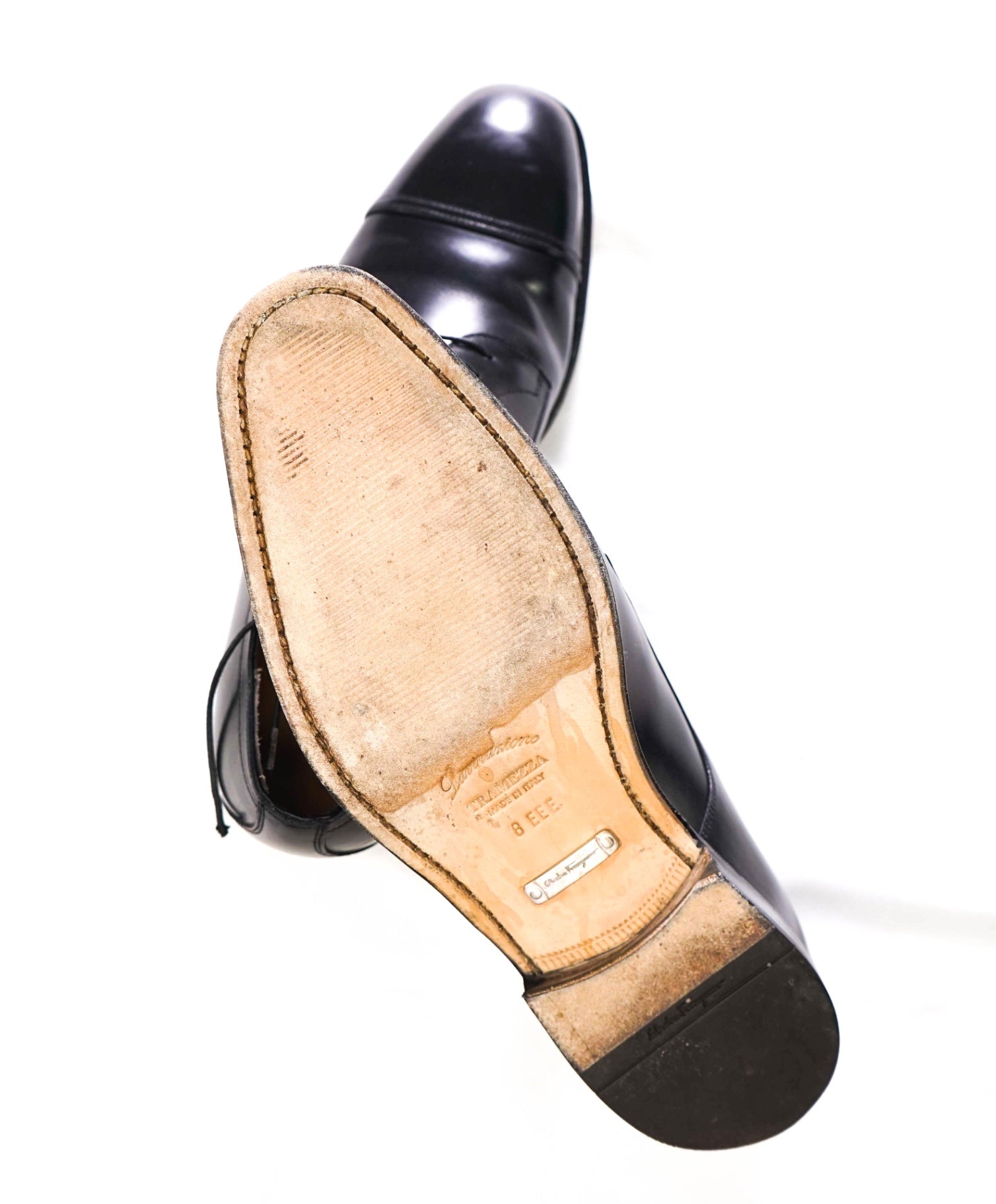 $1,490 FERRAGAMO "TRAMEZZA" - Black CARONTE Derby - 8 3E