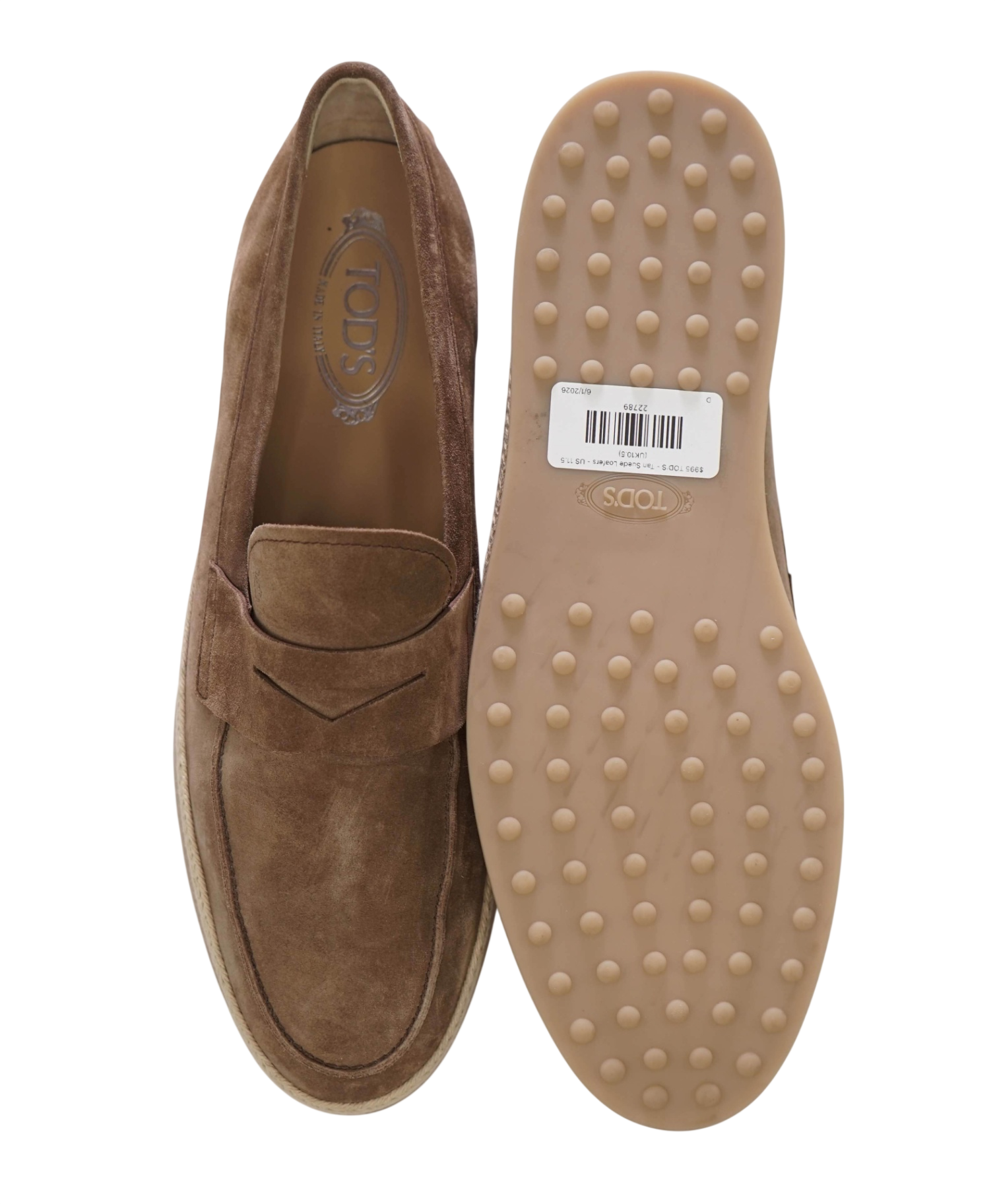$995 TOD'S - Tan Suede Penny Loafers - US 11.5 (UK10.5)