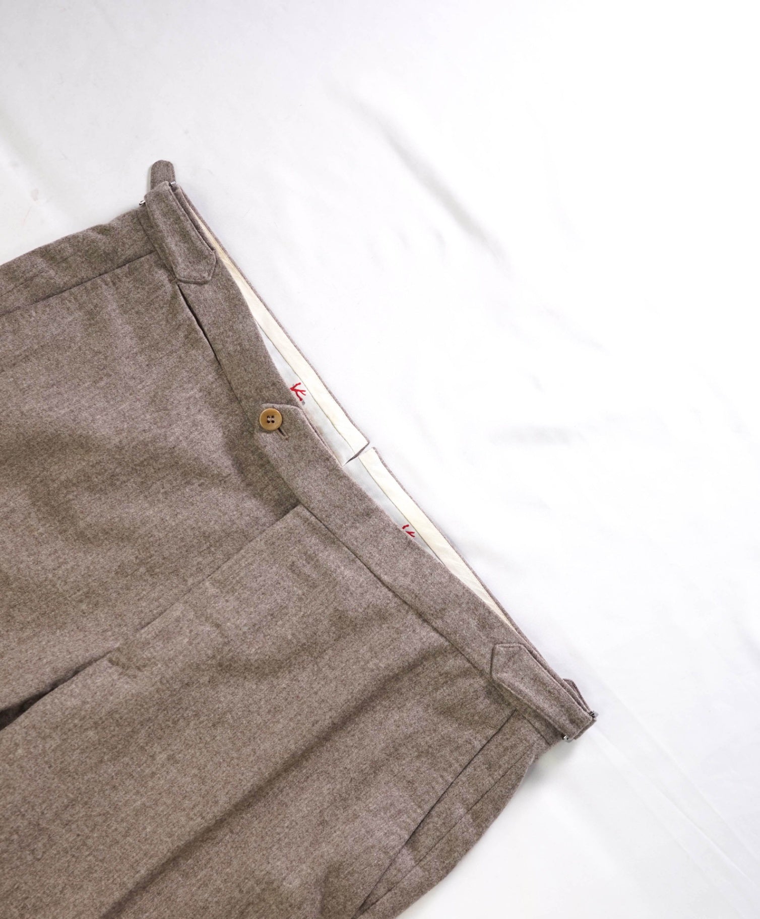 $995 ISAIA - Flannel Light Gray *Side Tabs* Pants - 36W